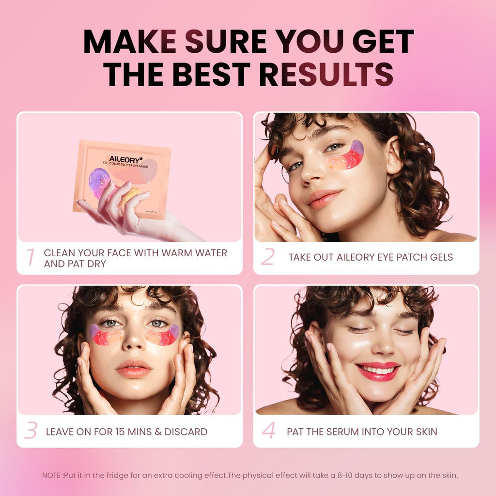 AILEORY Under Eye Patches (24 Pairs) - Tri-color Glitter Eye Gel Pads for Dark Circles, Puffy Eyes, Under eye Bags, Wrinkles