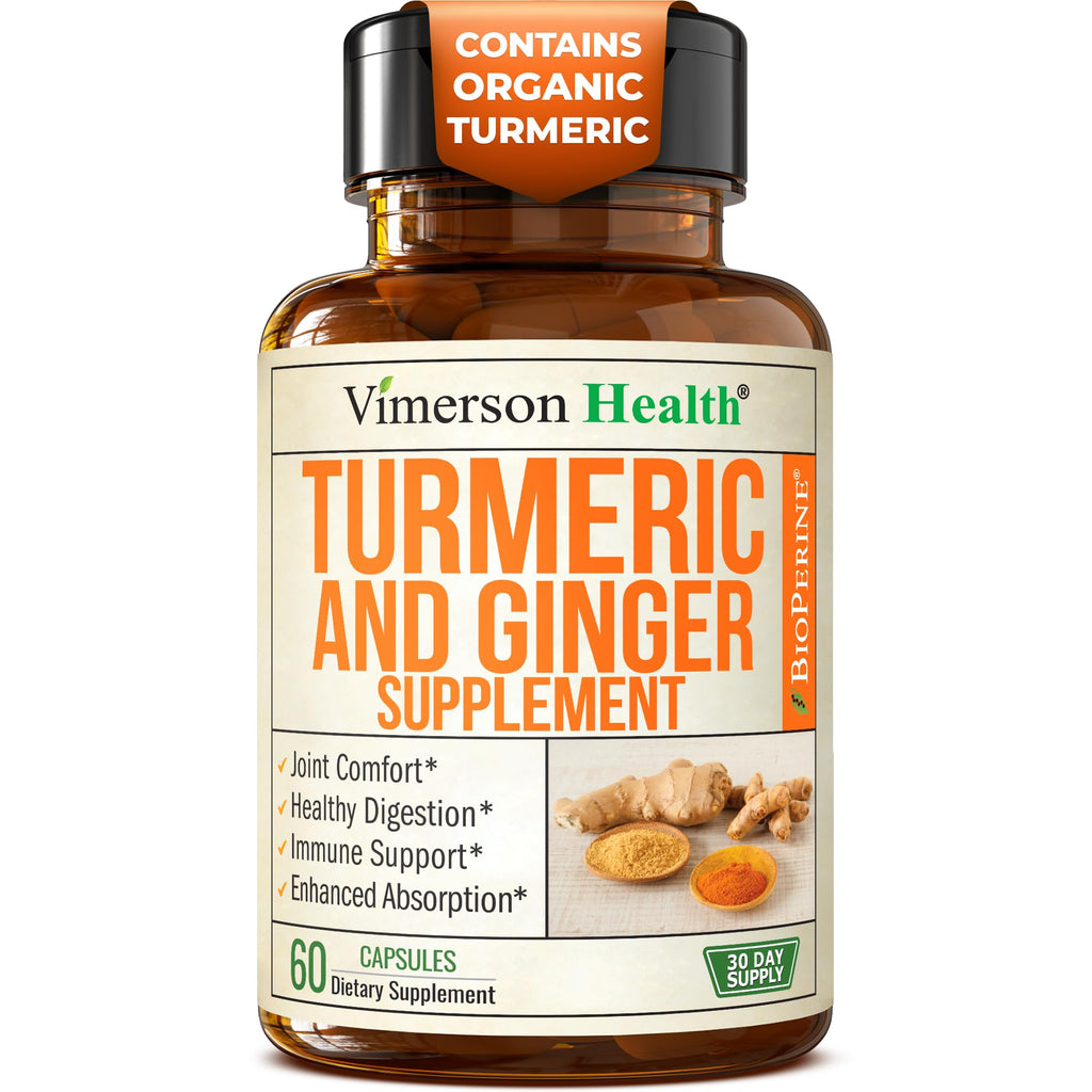 Turmeric and Ginger Supplement with Black Pepper for Joint Support, Digestive & Gut Health - Contains Organic Turmeric with Ginger Root Supplement