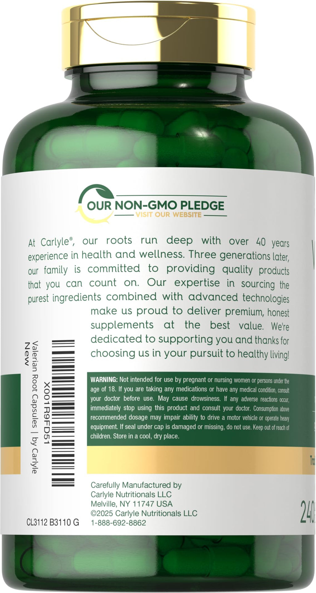 Carlyle Valerian Root Capsules | 240 Count | Herb Extract Supplement | Non-GMO, Gluten Free