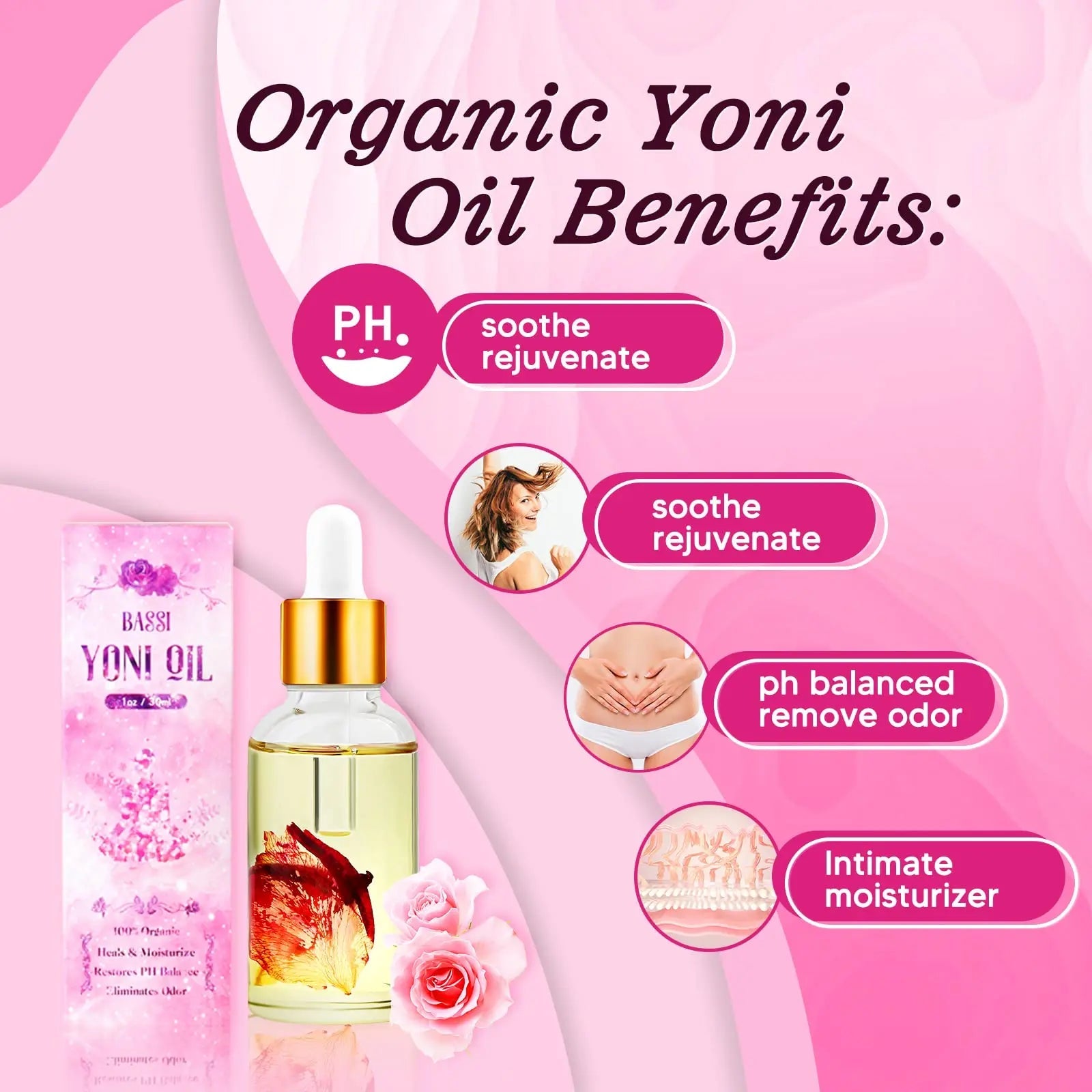 Feminine Wash & Yoni Oil & Yoni Soap Set for Women, Yoni Wash for Vaginal Ph Balance Remove Odor BASSI Au supplements