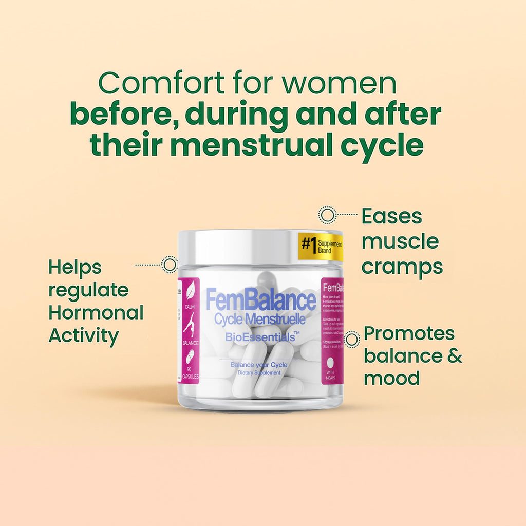 BioEssentials FemBalance® – Women’s Hormone Balance Supplement for PMS Support & Menstrual Cramp Relief - Ashwagandha, Magnesium & Chamomile for Hormonal Balance, Mood & Energy – 90 Vegan Capsules BioEssentials Au supplements