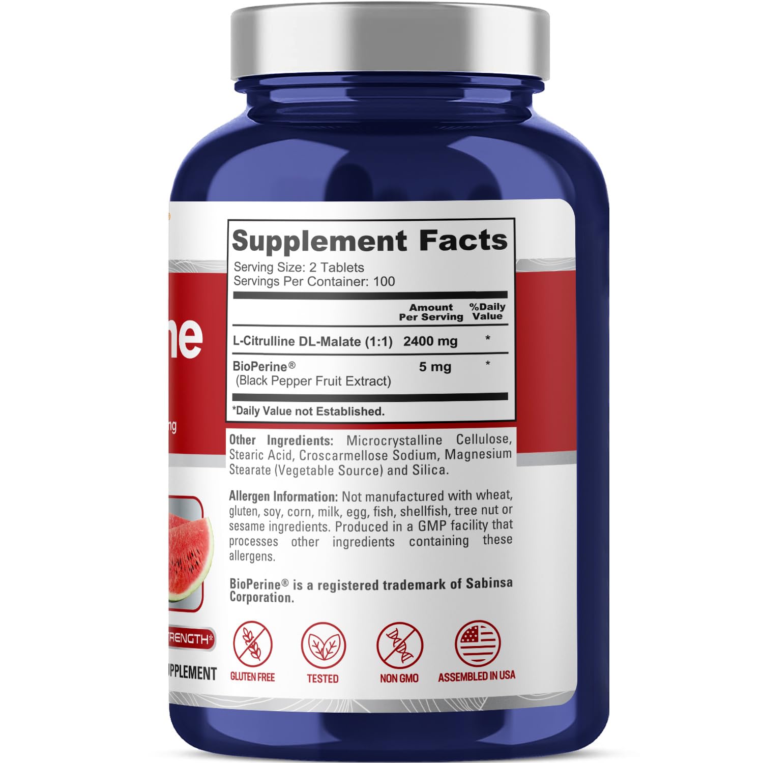 NusaPure L-Citrulline 2,400mg 200 Vegetarian Tablets (Non-GMO, Gluten Free, 100-Day Supply, Bioperine) NusaPure Au supplements