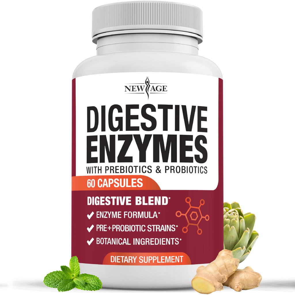 NEW AGE Digestive Enzymes for Gut Health - Probiotic Multi Enzymes with Prebiotics and Probiotics with Lipase for Women and Men for Digestive Health,