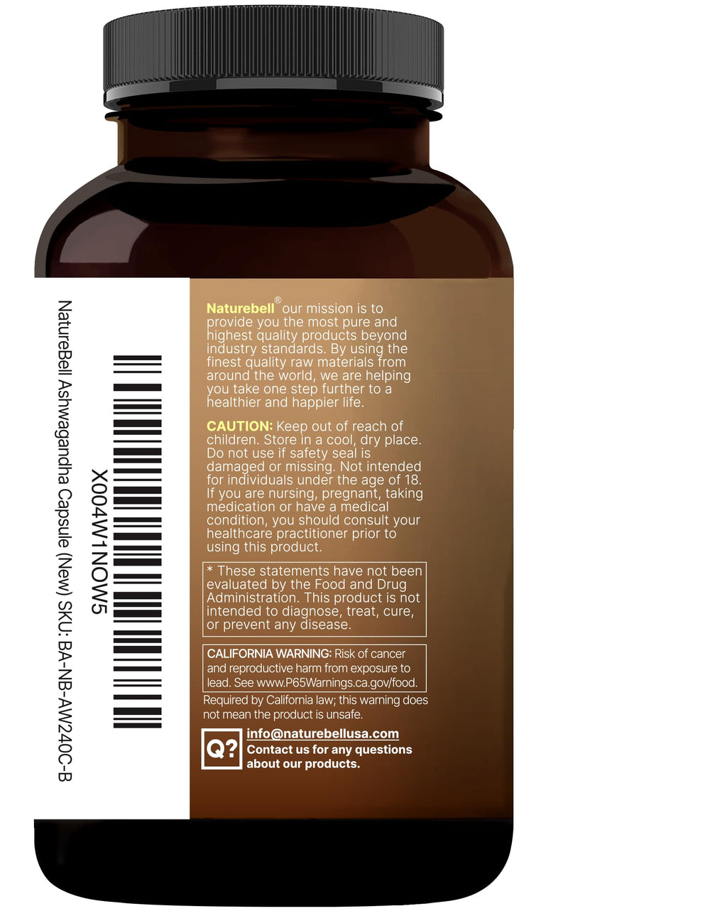 NatureBell Ashwagandha Root with Black Pepper Extract - 240 Capsules - High Strength Adaptogen for Calmness, Relaxation & Immune Support* NatureBell Au supplements