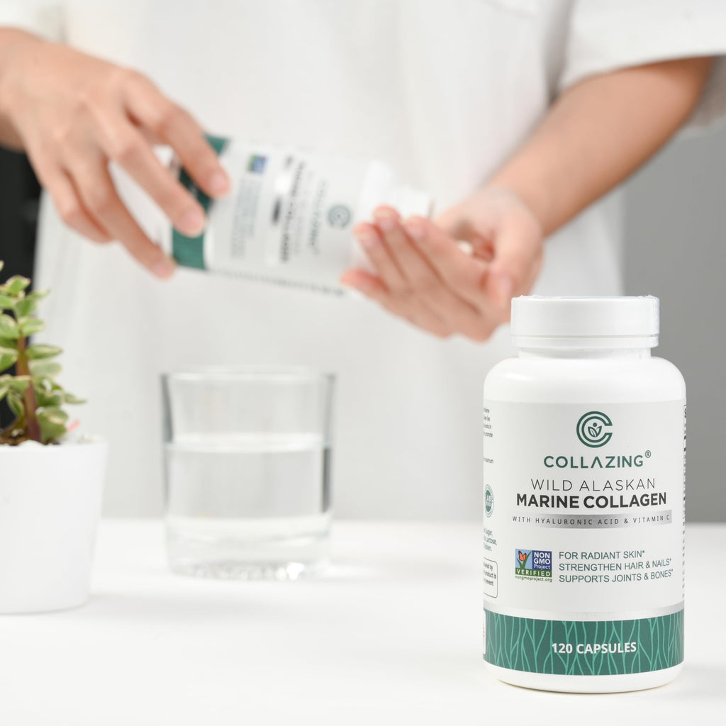 C COLLAZING - Alaskan Wild-Caught Marine Collagen Peptides with Hyaluronic Acid & Vitamin C - Supports Skin, Hair, Nails, Joints & Bones - Type 1 & 3 Collagen