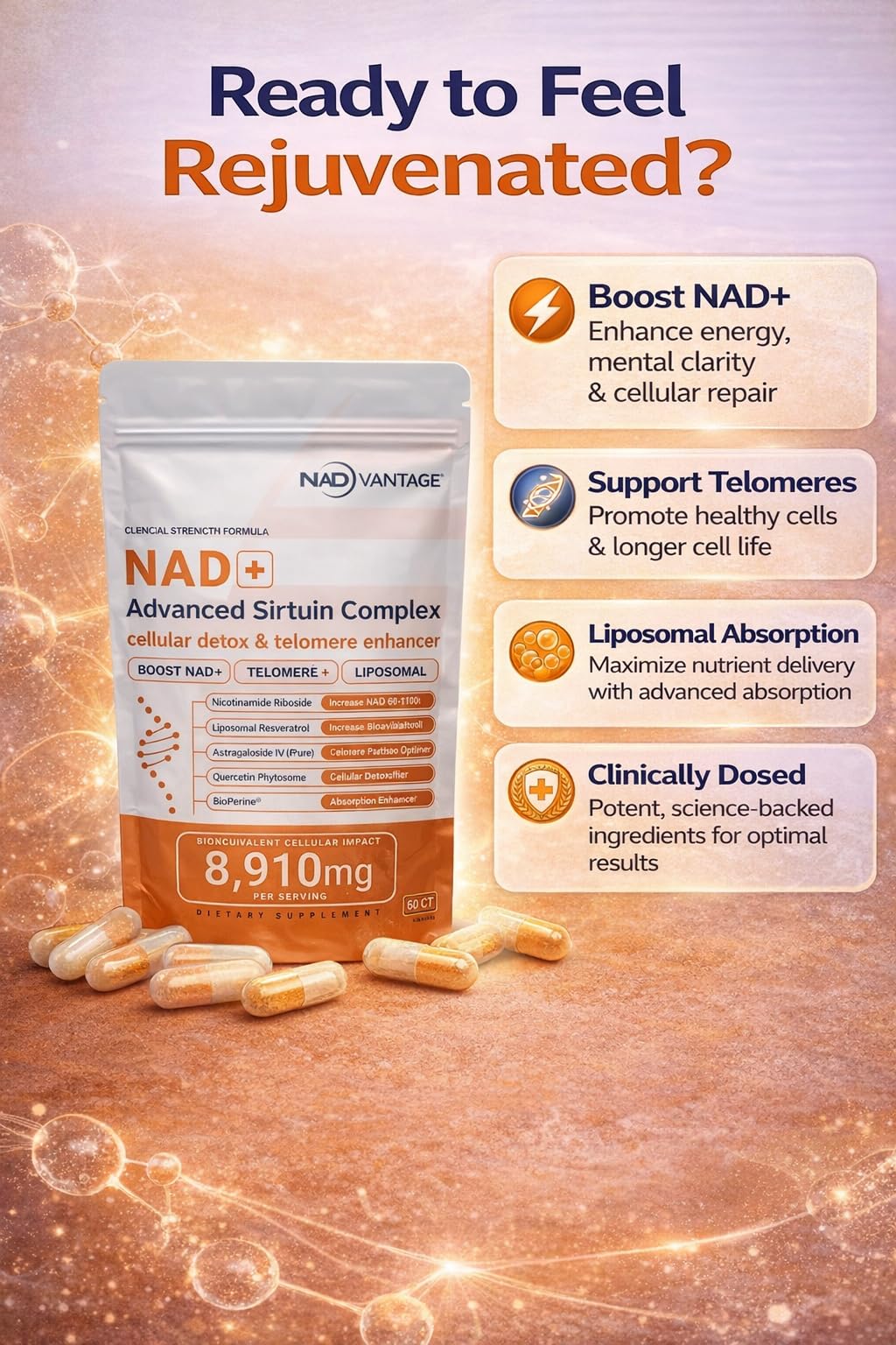 Eternaroot NAD+ 5D Matrix - High Potency NAD Precursor - 1000mg Nicotinamide Riboside (NR) + Liposomal Resveratrol - Clean Vegan Formula - Cellular Energy & Immune Support Eternaroot Au supplements