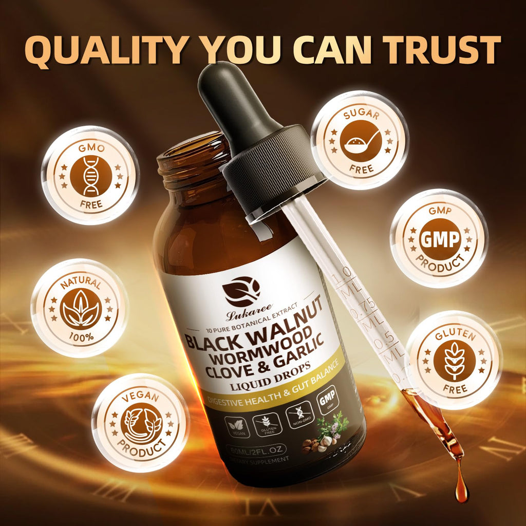 Lukaree Wormwood Black Walnut Clove Cleanse for Humans Tincture – Rapid Gut Detox & Digestive Health with Garlic Pumpkin Seeds Soursop Oregano, 10:1 Ultra-Concentrated Liposomal Tech 98% Absorption