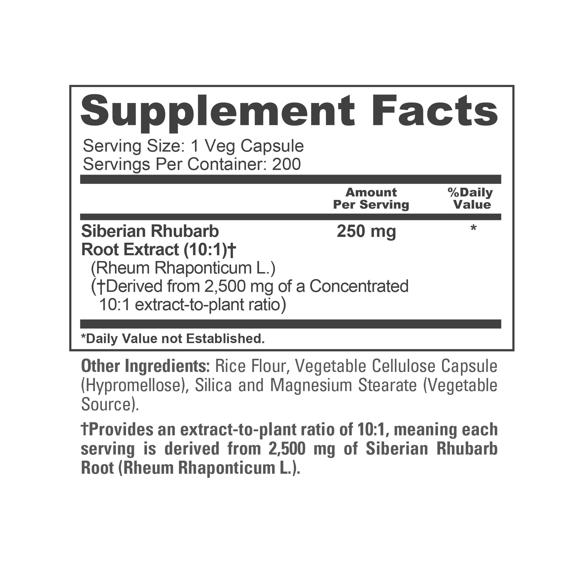 NusaPure Siberian Rhubarb 10:1 Extract, 250 mg Equivalent to 2,500mg - 200 Veggie Capsules (Vegetarian, Non-GMO, Vegan) NusaPure Au supplements