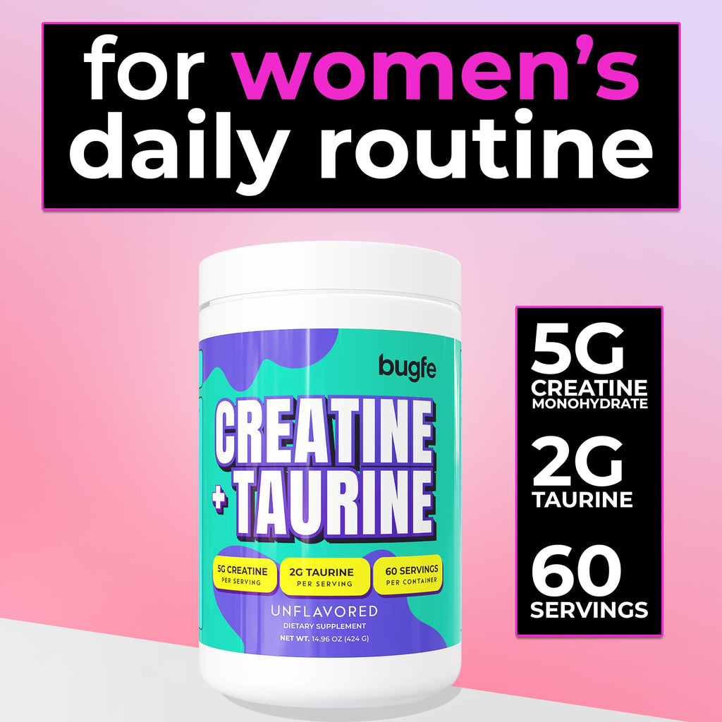 Creatine with Taurine for Women & Men - Unflavored Micronized Creatine Monohydrate Plus Taurine Powder to Support Muscle Strength, Recovery & Brain Health (60 Servings) Bugfe Au supplements