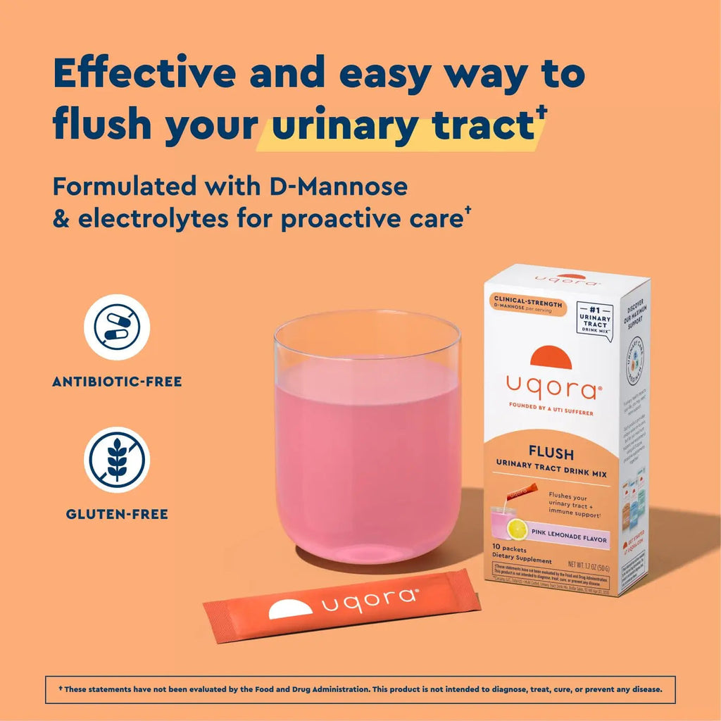 Uqora Flush - Urinary Tract* with D-Mannose, Vitamin C, Vitamin B6, Potassium, Magnesium & Calcium - Gluten-Free & Vegan - Pink Lemonade Flavor - 20 Packets (2 Pack) Uqora Au supplements
