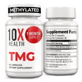 10X Health TMG Supplements - Trimethylglycine Supplement for Liver Support, Heart Wellness, Energy, Homocysteine Levels - TMG Capsules with Betaine Anhydrous