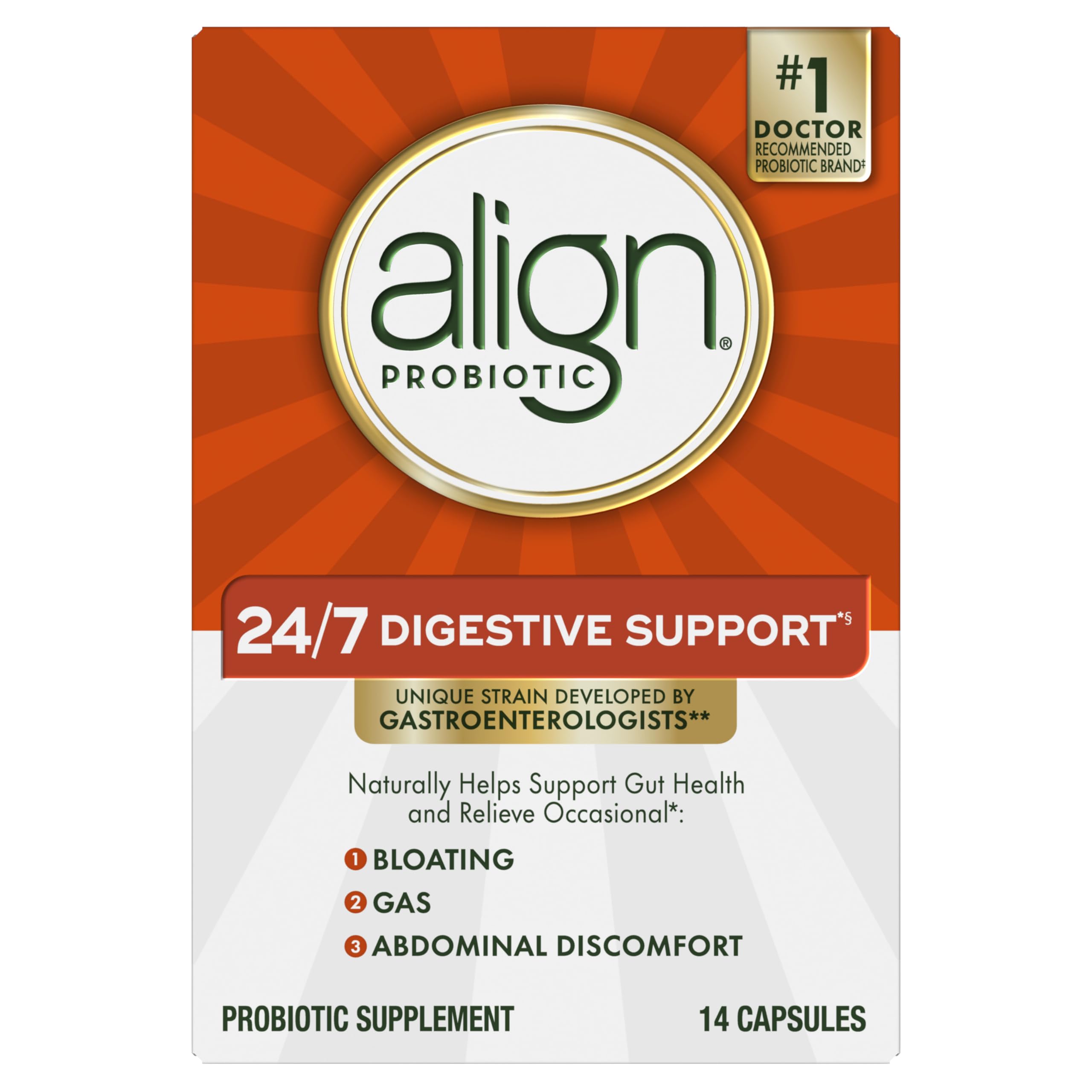 Align Probiotic, 24/7 Digestive Support*§, Probiotics for Women and Men, Probiotics for Digestive Health, Men and Womens Probiotic Capsules Help Relieve Occasional Bloating & Gas*, 14 Capsules Align Au supplements