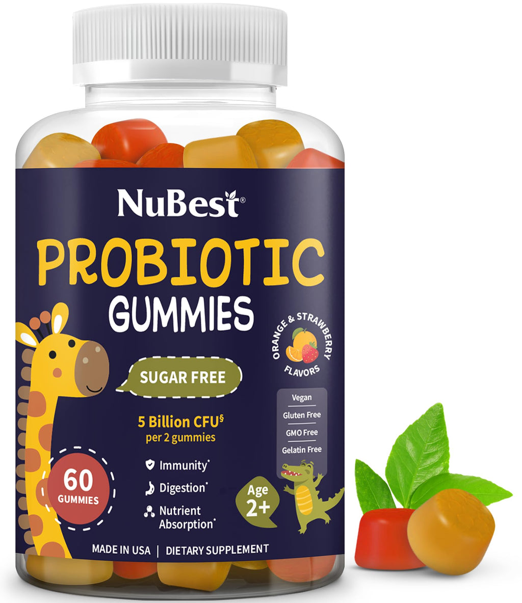 NuBest Daily Probiotic Gummies for Kids & Teens with 5 Billion CFUs | Supports Immune, Gut, and Digestive Health | No Added Sugar | Yummy Strawberry