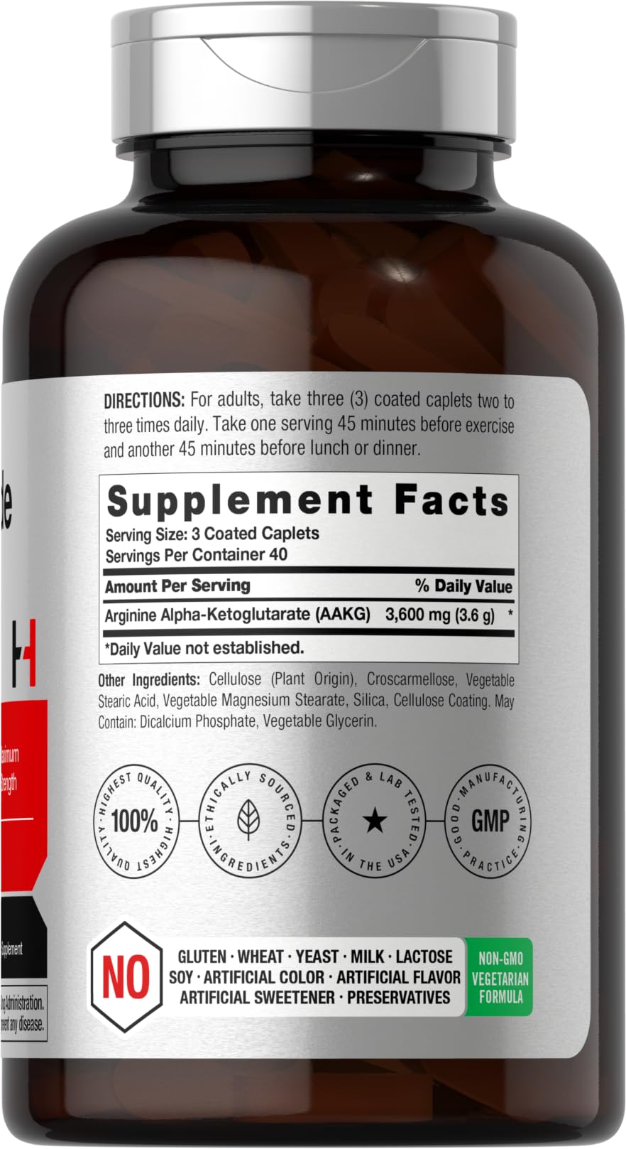 Horbäach Nitric Oxide Max 3600mg | 120 Caplets | with Arginine AAKG for Men and Women | Vegetarian, Non-GMO