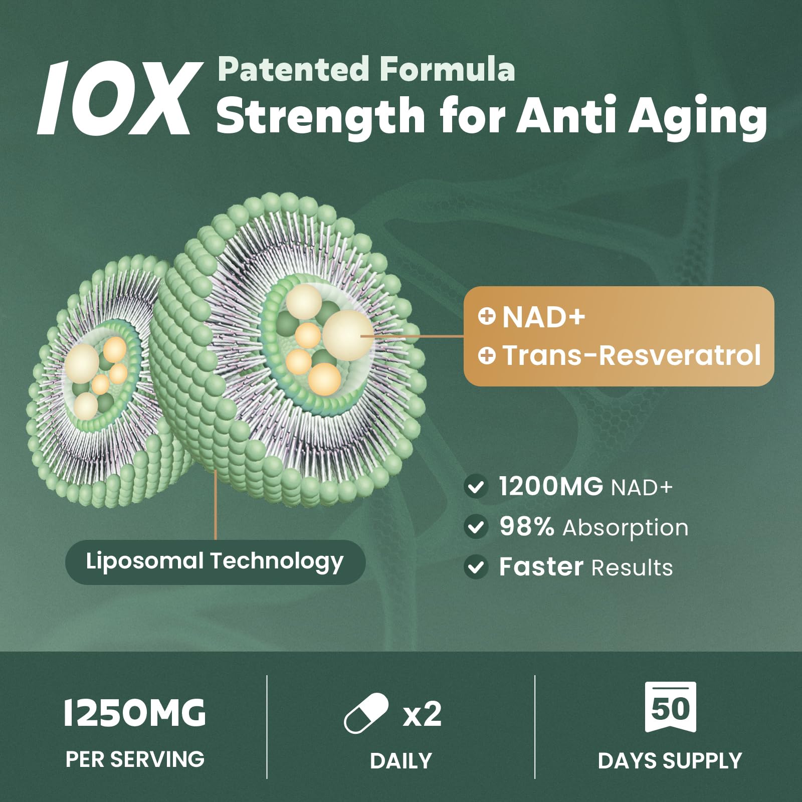 MEGNETA Liposomal NAD+ Supplement 1200mg with Trans Resveratrol - Boost NAD+ Levels, Energy & Anti-Aging Support - Vegan, 100 Capsules MEGNETA Au supplements