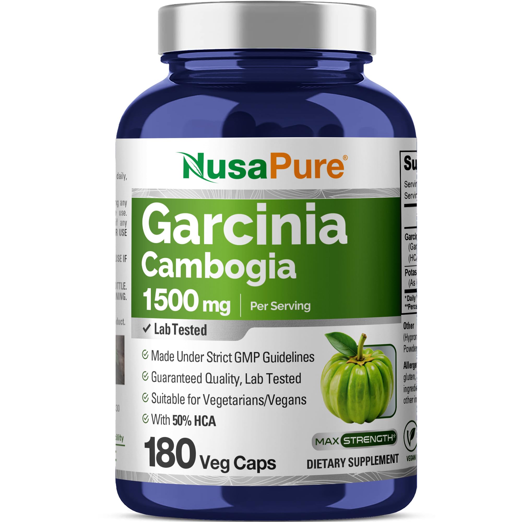 NusaPure Garcinia Cambogia 180 Veggie Capsules 1500mg (Vegetarian, Non-GMO, Vegan) NusaPure Au supplements