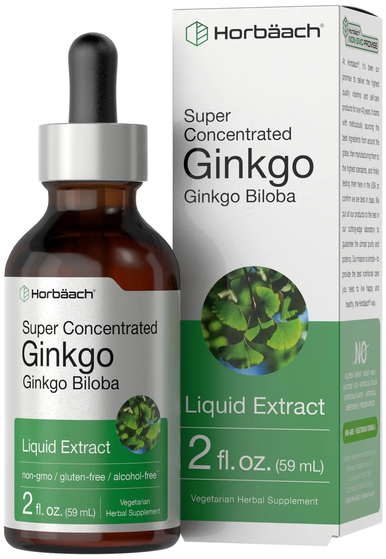Ginkgo Biloba Extract Liquid 2 fl oz | Alcohol-Free Herb Supplement | Vegetarian Horbäach Au supplements