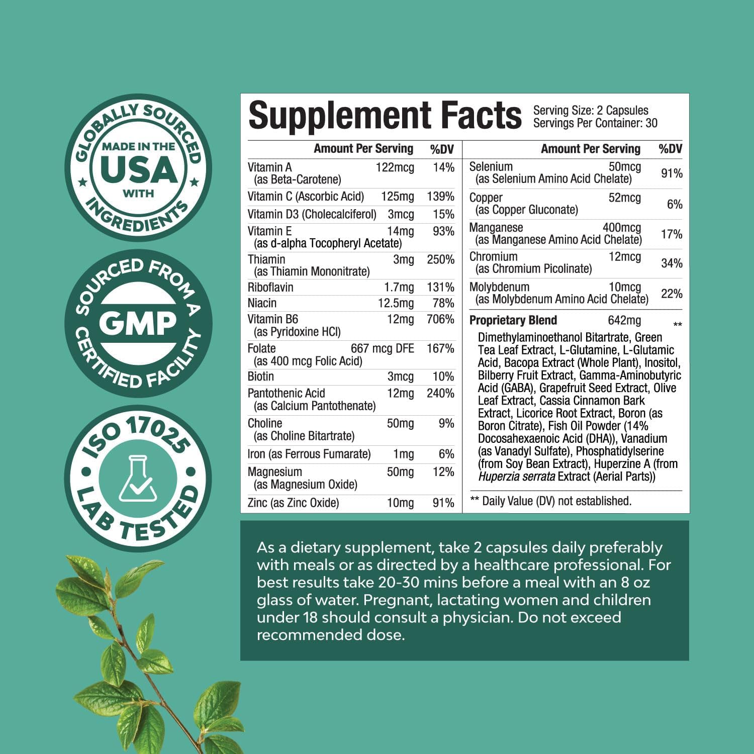 Advanced Brain Supplement for Memory and Focus - Nootropics Brain Support Supplement with Memory and Focus Vitamins for Adults of All Ages - for Brain Fog Clarity Energy and Recall - 60 Count Natures Craft Au supplements