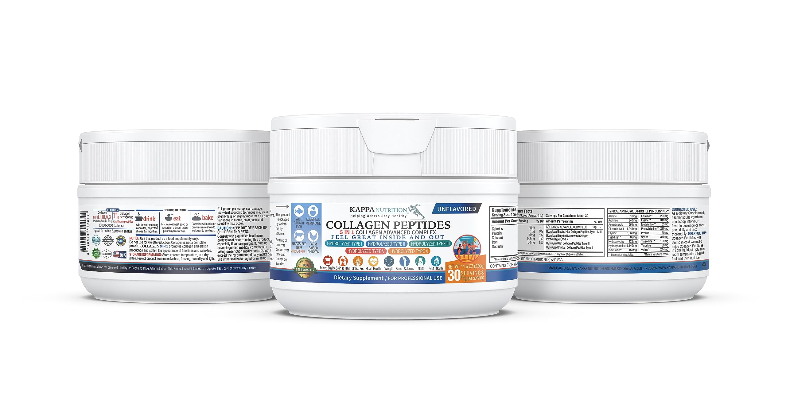 KAPPA NUTRITION Collagen Peptides Powder, 5 in 1 Multi-Collagen Advanced Complex with Hydrolyzed Collagen Peptides, Supports Skin, Hair, Nails, Joints & Bones / 30 Servings KAPPA NUTRITION Au supplements
