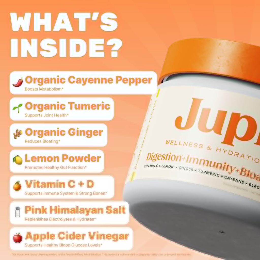 Jupi Hydration & Wellness Powder – Turmeric & Ginger shots, Vitamin C Supplement for Energy, Immune Support & Digestive Health – Vegan, Gluten-Free Drink Mix