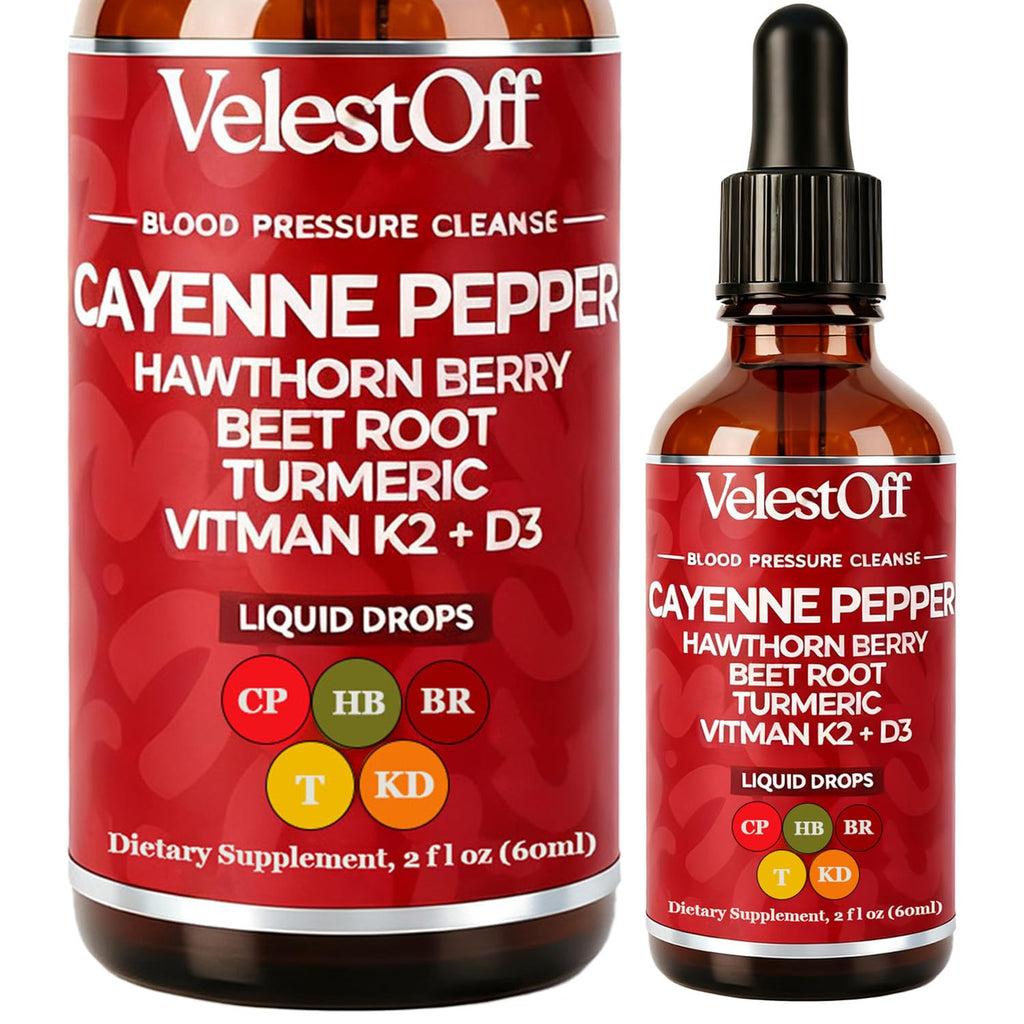 Velestoff Cayenne Pepper Drops Supplement Liquid, Onaise Cayenne Drops - Cayenne Pepper, Hawthorn Berry, Beet Root, Turmeric, Vitamin K2+d3, Immune Support, Energy Boost, 2 fl. oz. LANZF Au supplements