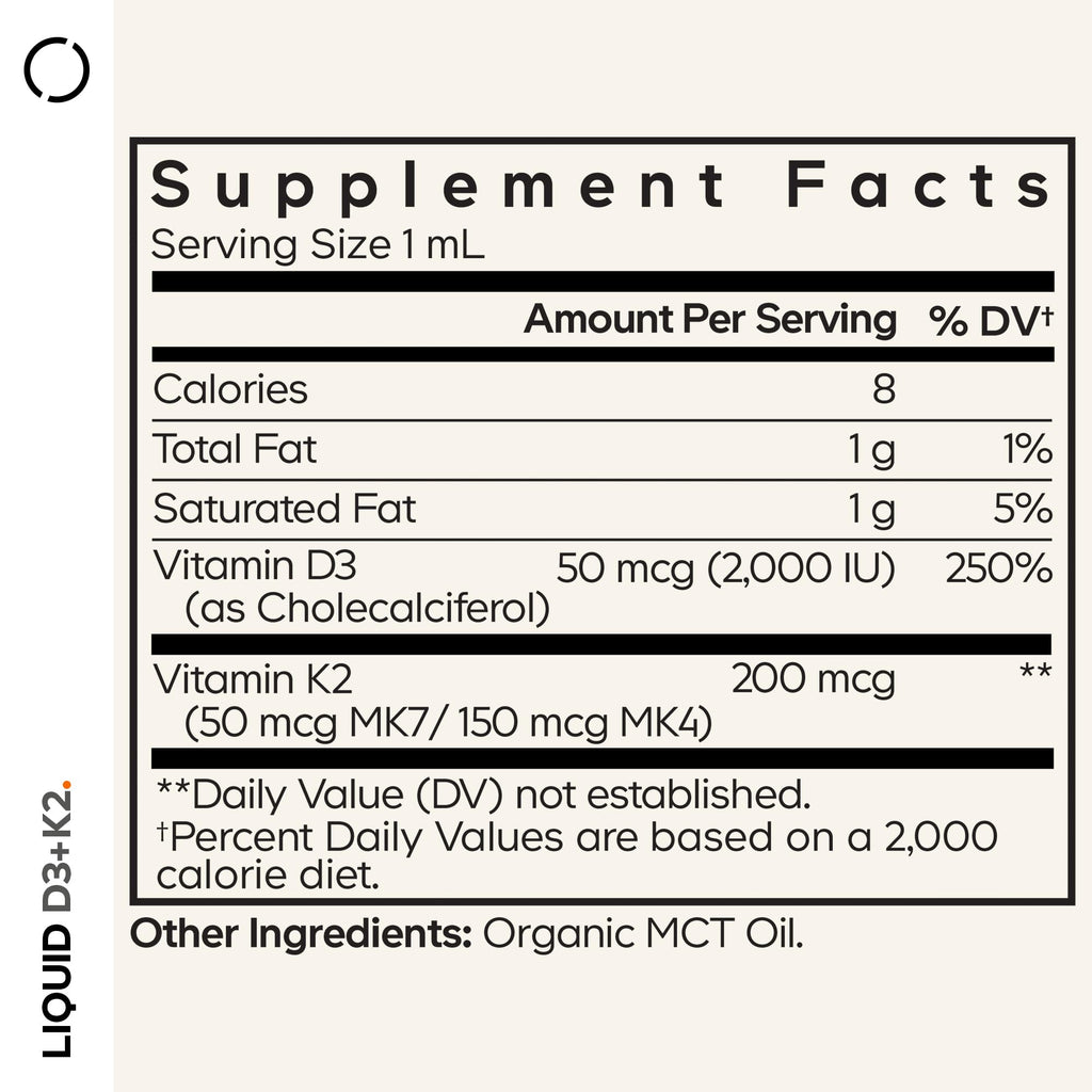 Codeage Liquid D3+K2 Vitamins USDA Organic - Vitamin D3 2000 IU, Vitamin K2 (MK4 & MK7) Liquid Drops - Immune Support - Unflavored - Organic MCT Oil - Non-GMO - 1 fl oz Codeage Au supplements