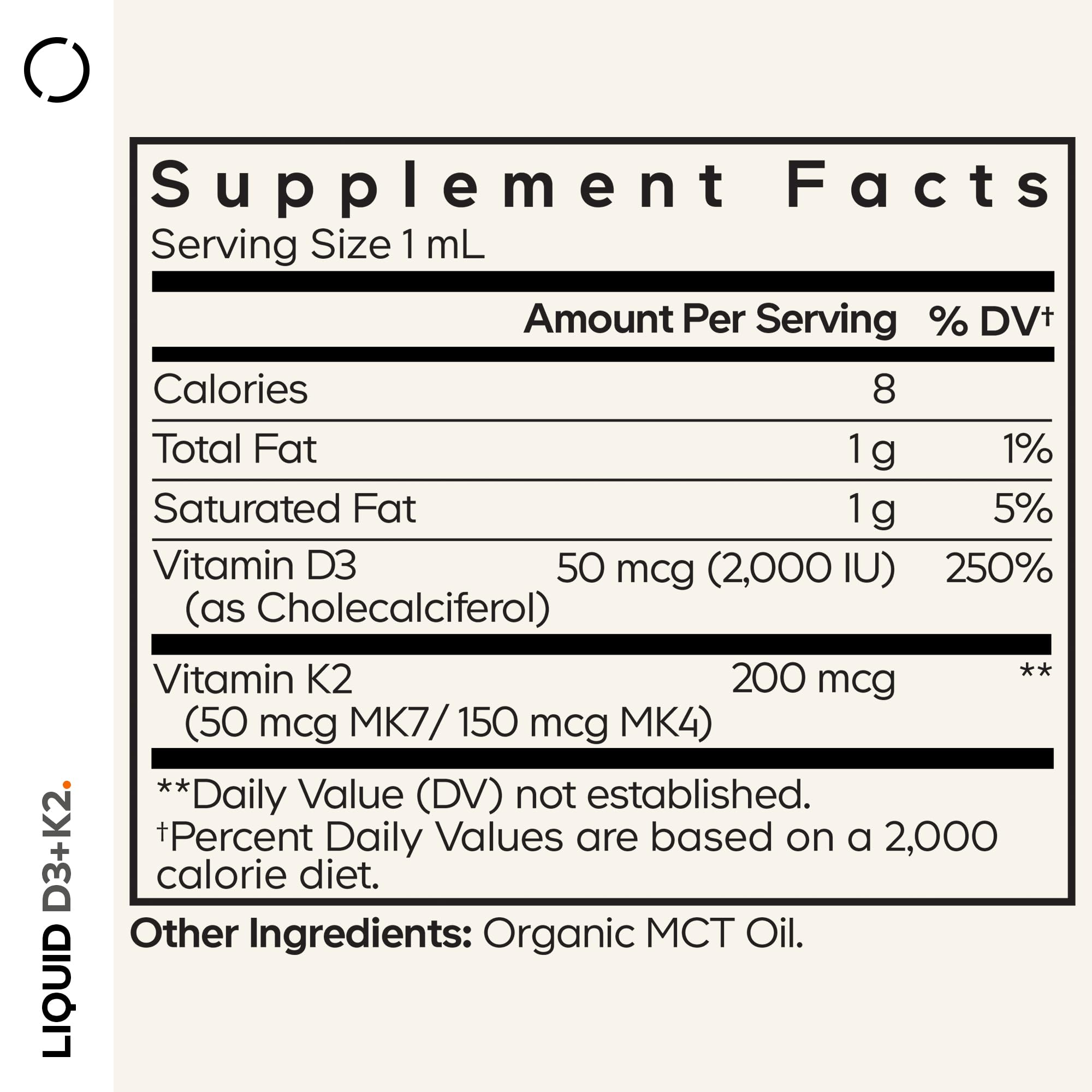 Codeage Liquid D3+K2 Vitamins USDA Organic - Vitamin D3 2000 IU, Vitamin K2 (MK4 & MK7) Liquid Drops - Immune Support - Unflavored - Organic MCT Oil - Non-GMO - 1 fl oz Codeage Au supplements