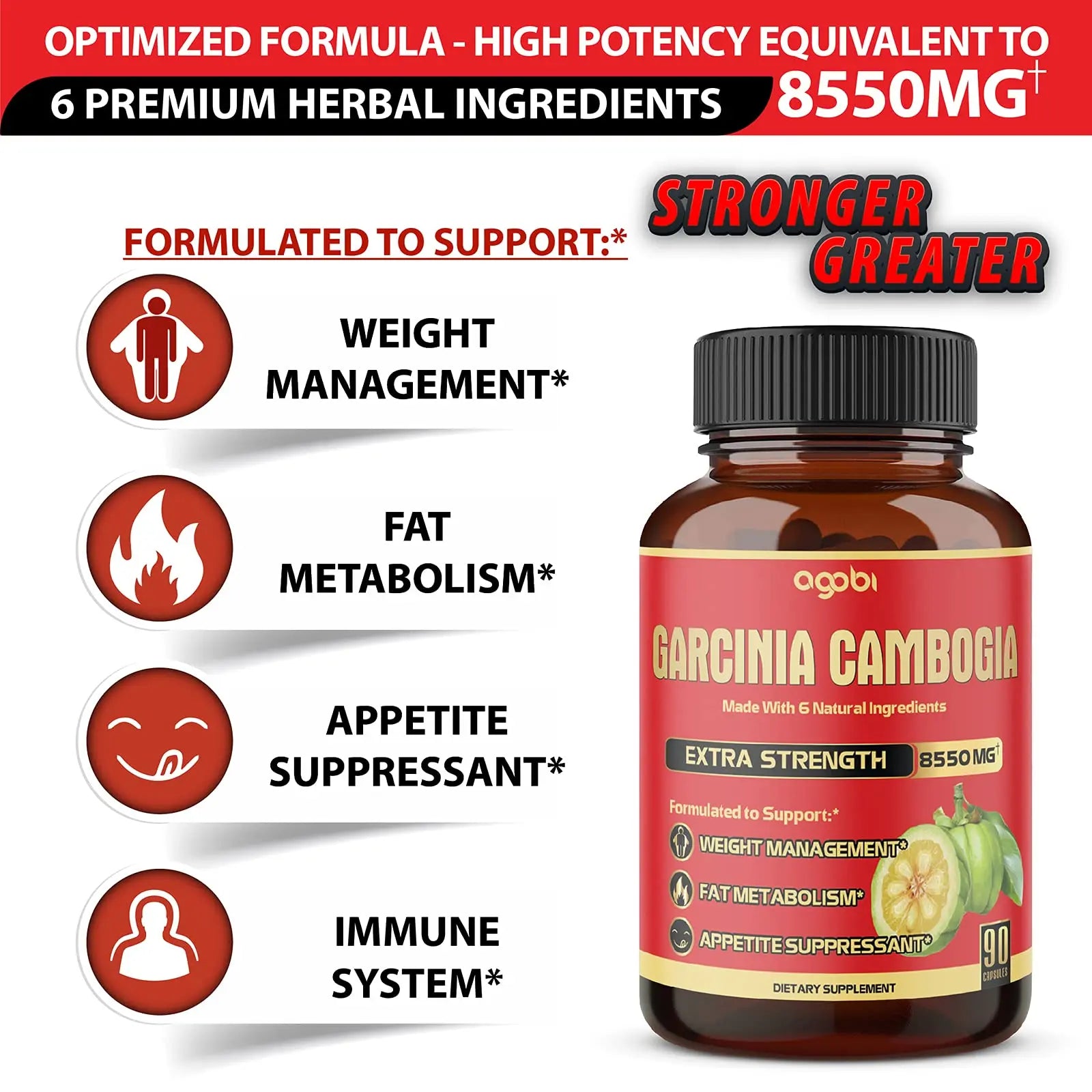 agobi Pure Garcinia Cambogia Capsules 8550mg - 6in1 with Green Tea, Arjuna, Garlic Bulb agobi Au supplements
