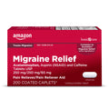 Amazon Basic Care Migraine Relief Acetaminophen, Aspirin (NSAID) and Caffeine Tablets, Pain Reliever/Pain Reliever Aid, 200 Count Amazon Basic Care Au supplements