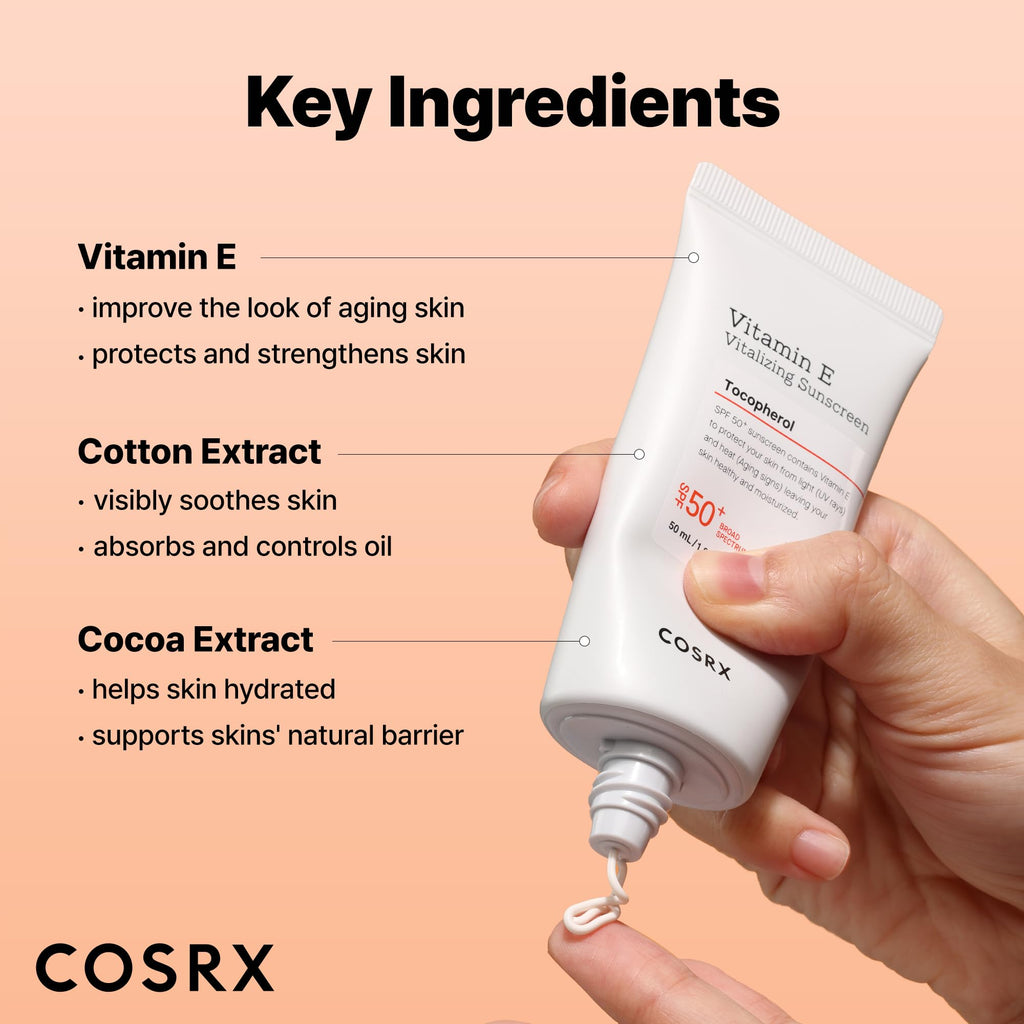 COSRX Vitamin E Vitalizing Sunscreen,SPF 50 Broad Spectrum Face Sunscreen, Lightweight
