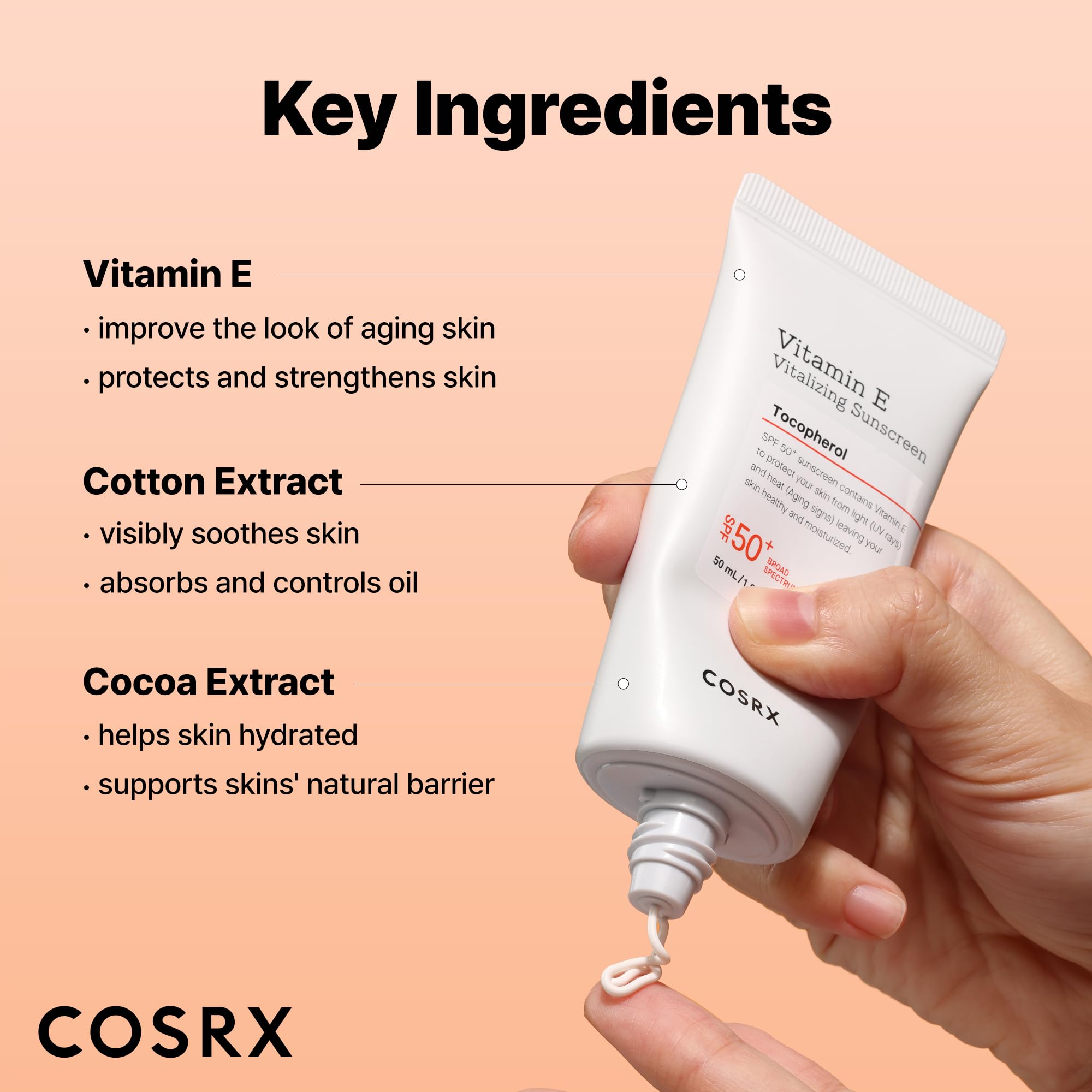COSRX Vitamin E Vitalizing Sunscreen,SPF 50 Broad Spectrum Face Sunscreen, Lightweight