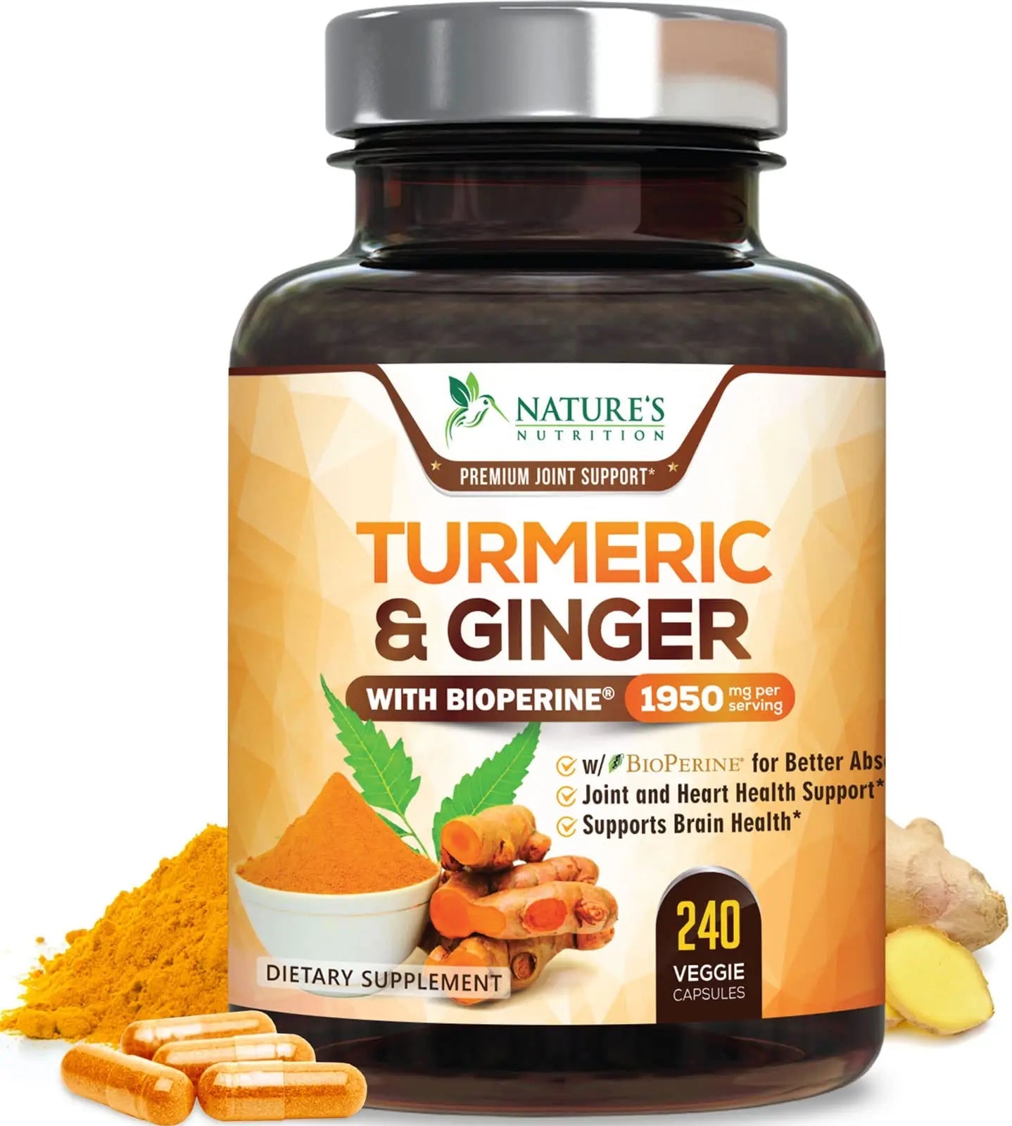Turmeric Curcumin with BioPerine & Ginger 95% Standardized Curcuminoids 1950mg Nature's Nutrition Au supplements