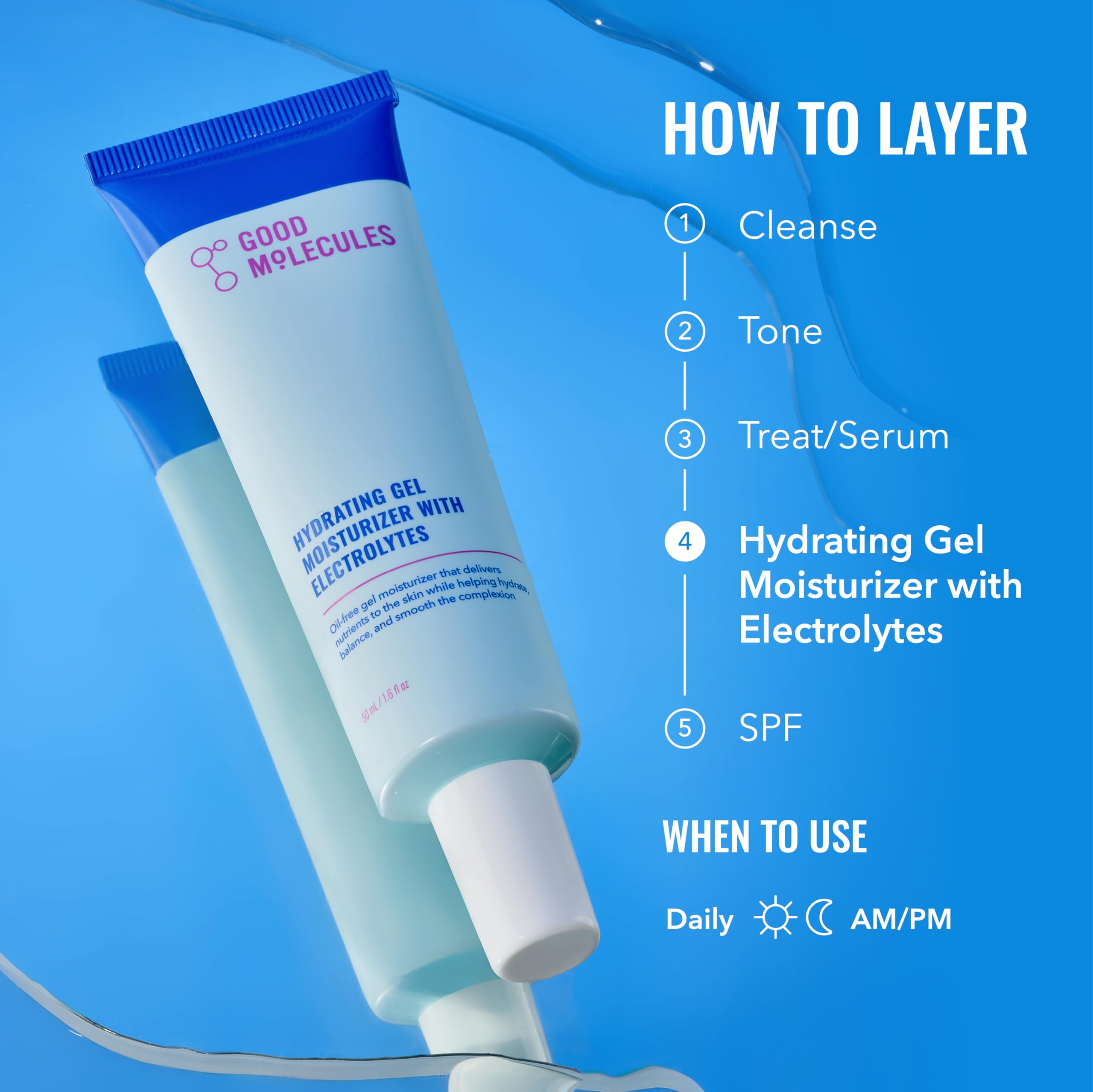 Good Molecules Hydrating Gel Moisturizer – Lightweight Water-Based Gel, Fast-Absorbing Oil-Free Moisturizer for Oily