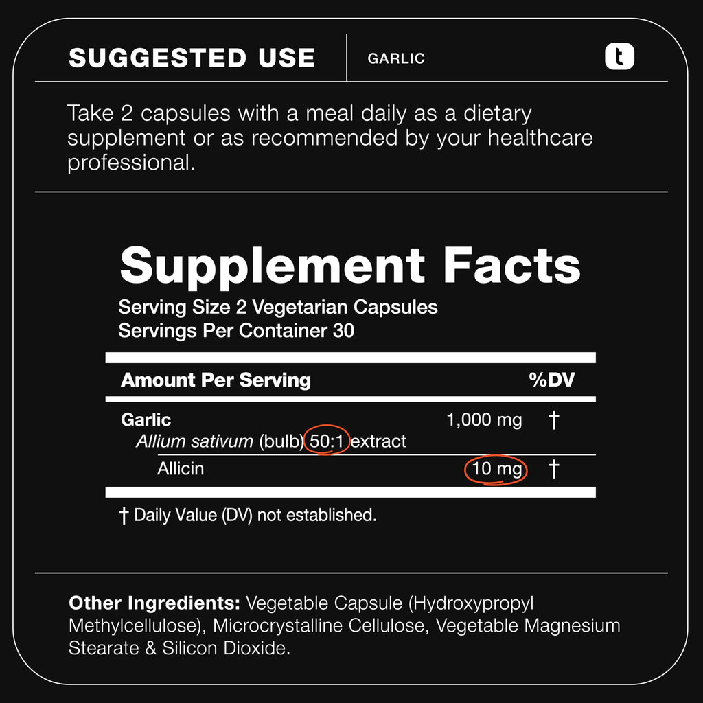 Toniiq Garlic Capsules with 10,000mcg Allicin - Odorless - 50:1 Extract for Maximum Potency - Third-Party Lab Tested - 60 Vegetarian Capsules Toniiq Au supplements