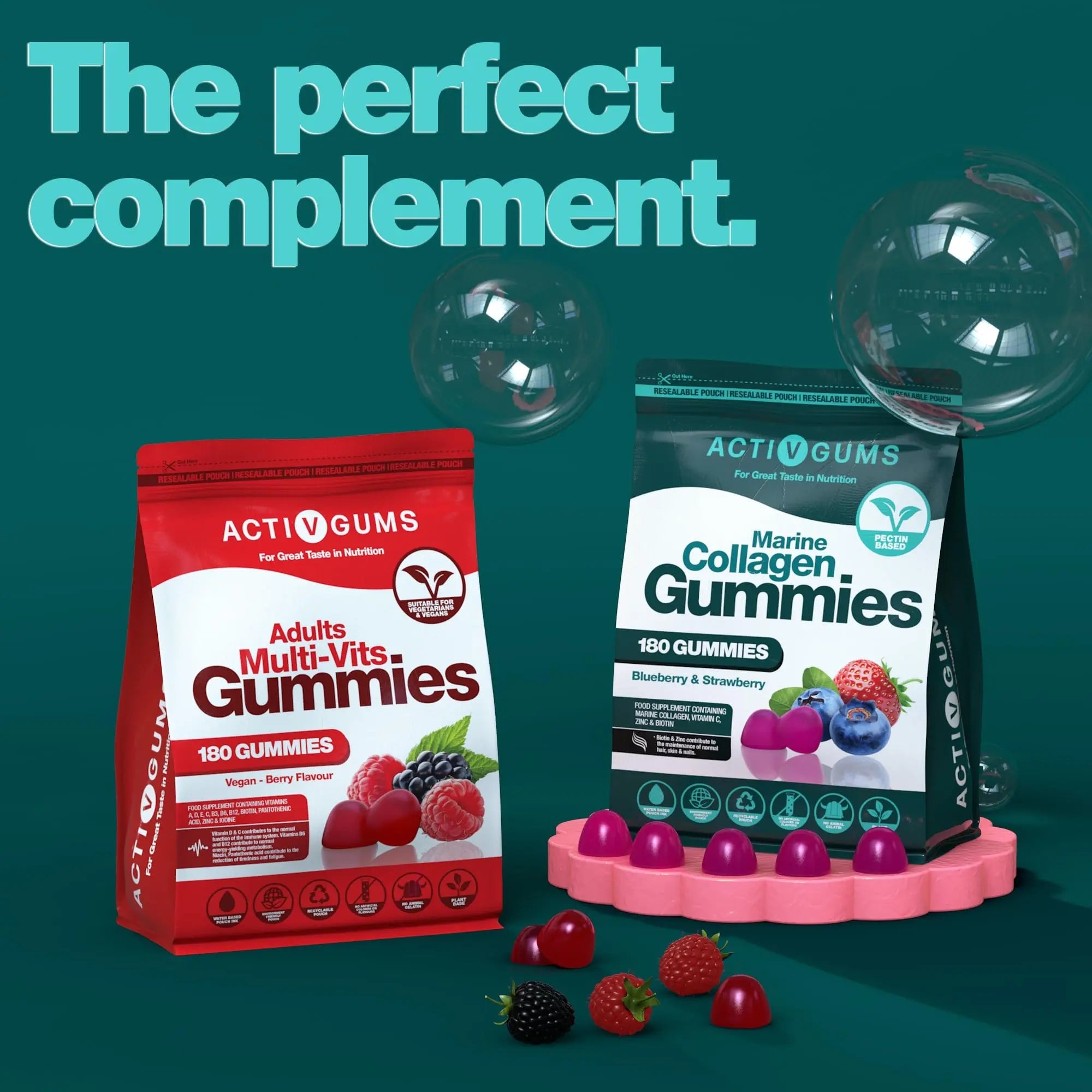 Marine Collagen Complex 180 Gummies. Strawberry & Blueberry Flavour. Resealable & Recyclable Pouch. Contains Marine Collagen, Vitamin C Activ Gums Au supplements