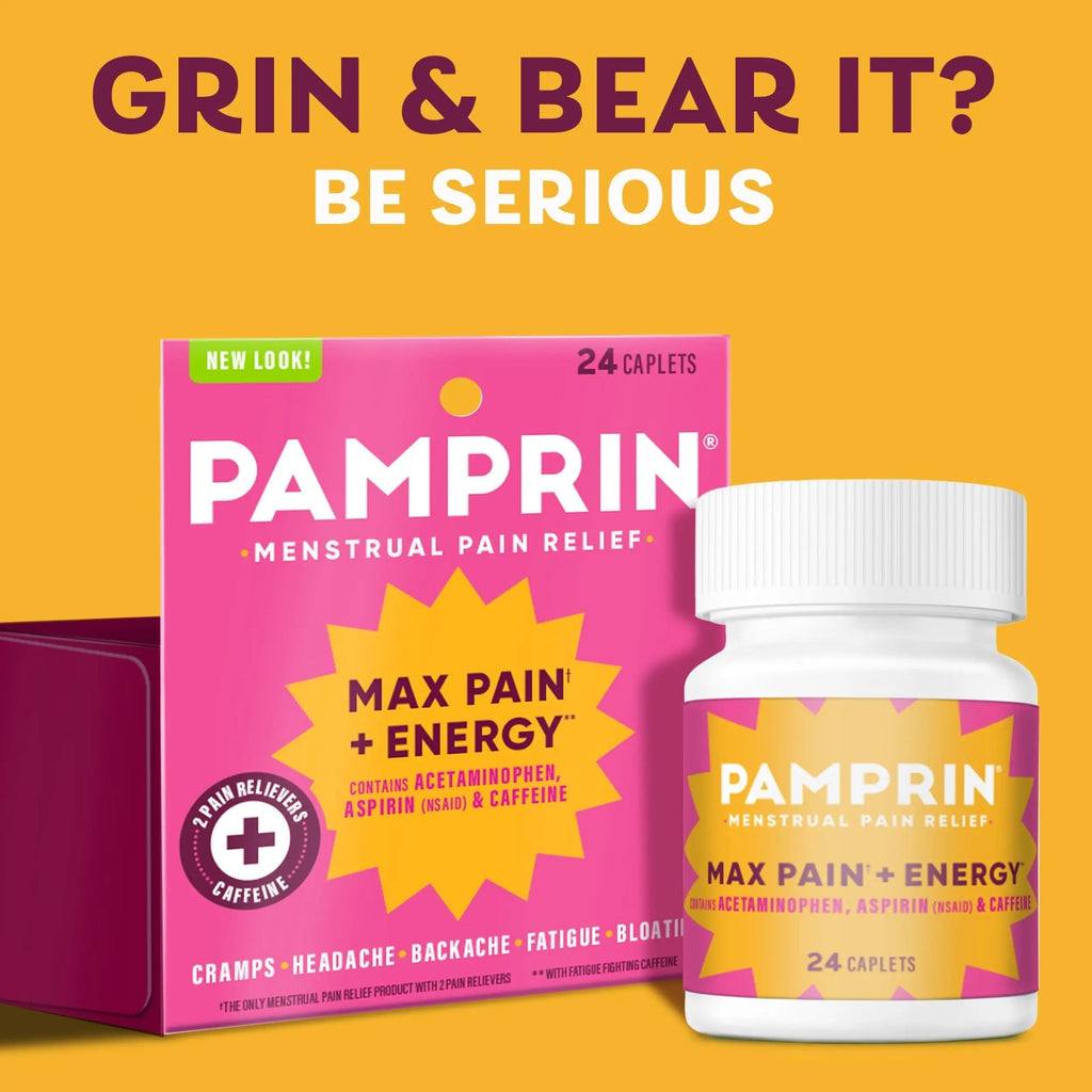 Pamprin Maximum Strength Max Pain and Energy Formula, Menstrual Period Symptoms Relief for Cramps, Bloating and Fatigue, 24 Caplets Pamprin Au supplements