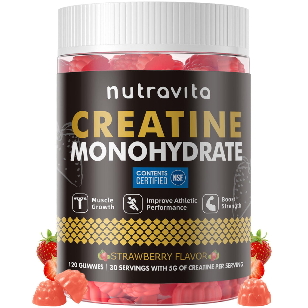 Nutravita NSF Certified Creatine Gummy - Creatine Monohydrate Gummies for Men & Women-5g of Creatine Monohydrate per Serving - Sugar Free,
