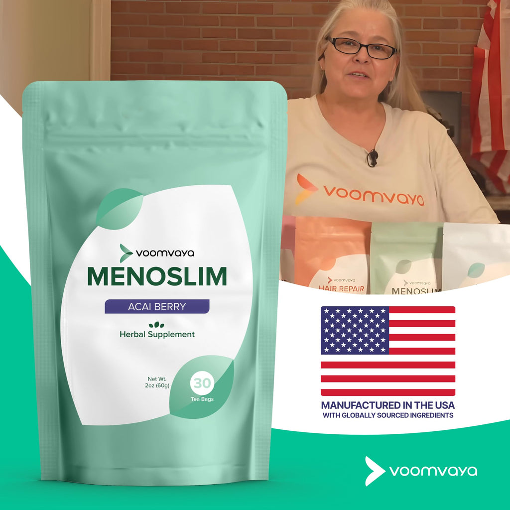 VoomVaya MenoSlim Tea – Menopause & Perimenopause Supplement for Women – Supports Healthy Metabolism & Overall Wellness – Acai Berry Flavor – 30 Tea Bags VoomVaya Au supplements