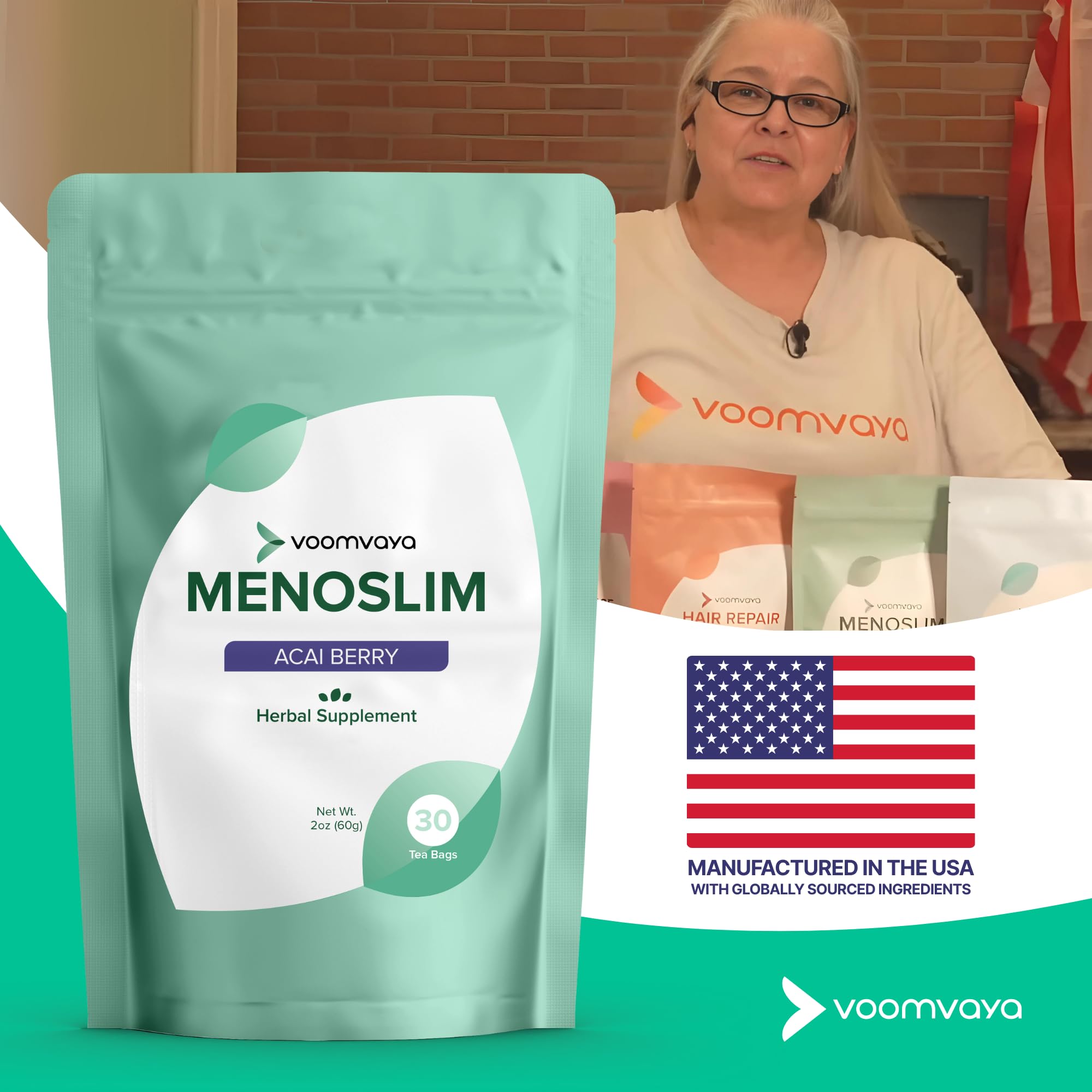 VoomVaya MenoSlim Tea – Menopause & Perimenopause Supplement for Women – Supports Healthy Metabolism & Overall Wellness – Acai Berry Flavor – 30 Tea Bags VoomVaya Au supplements