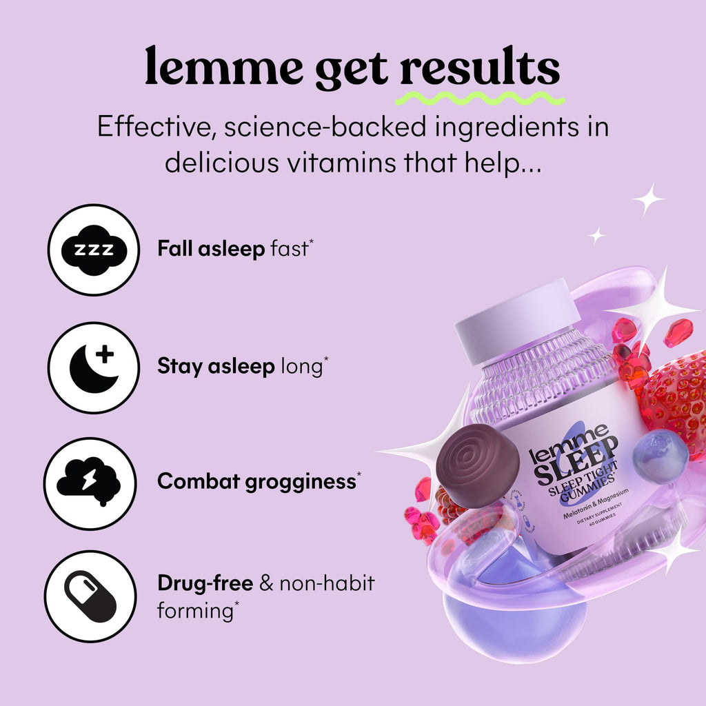 Lemme Sleep Gummies with 5mg Melatonin, Elderberry, Magnesium, L-Theanine, Chamomile and Lavender, Drug-Free Nighttime Sleep Aid,