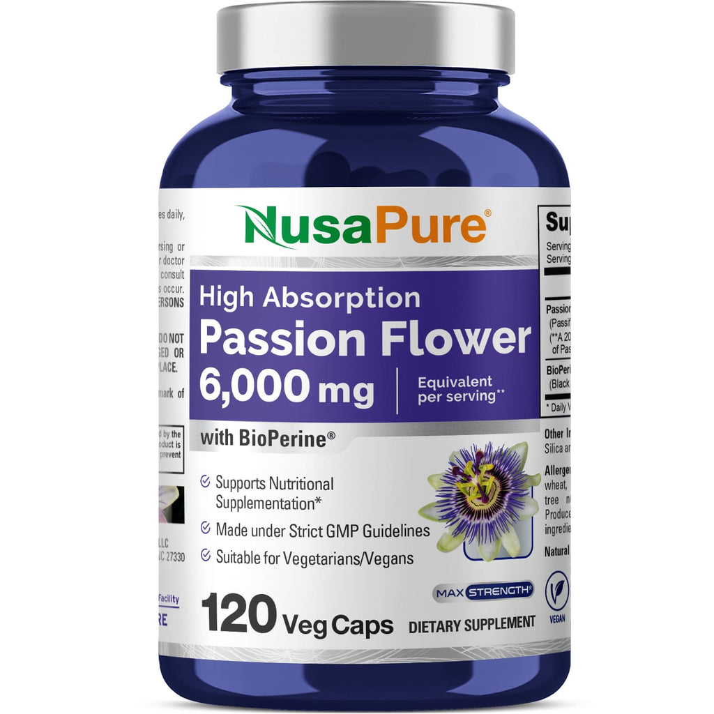 NusaPure Passion Flower 20:1 Extract, 300 mg Equivalent to 6,000mg, 120 Veggie Caps, Non-GMO, Bioperine, & Vegan Extract Supplement NusaPure Au supplements
