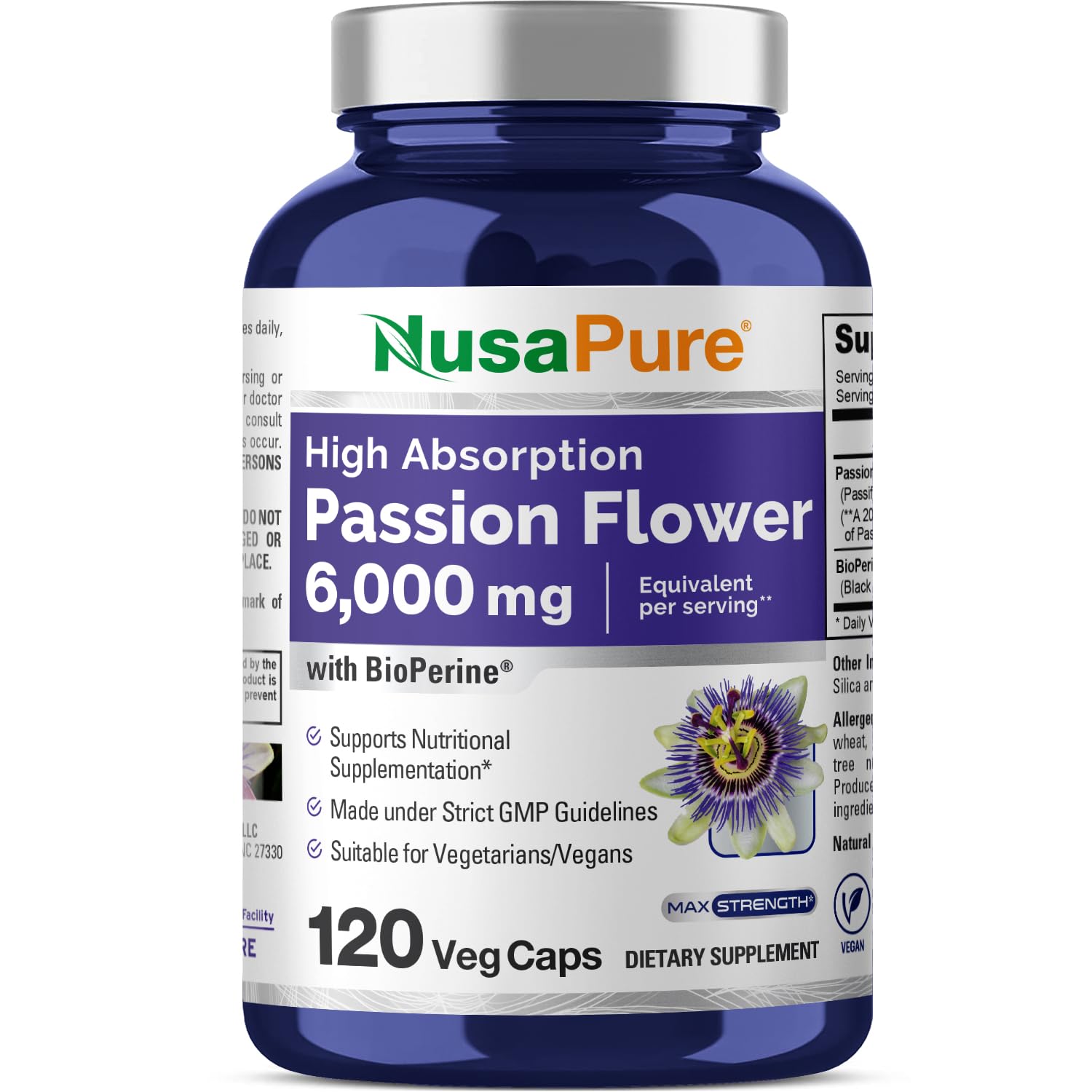 NusaPure Passion Flower 20:1 Extract, 300 mg Equivalent to 6,000mg, 120 Veggie Caps, Non-GMO, Bioperine, & Vegan Extract Supplement NusaPure Au supplements