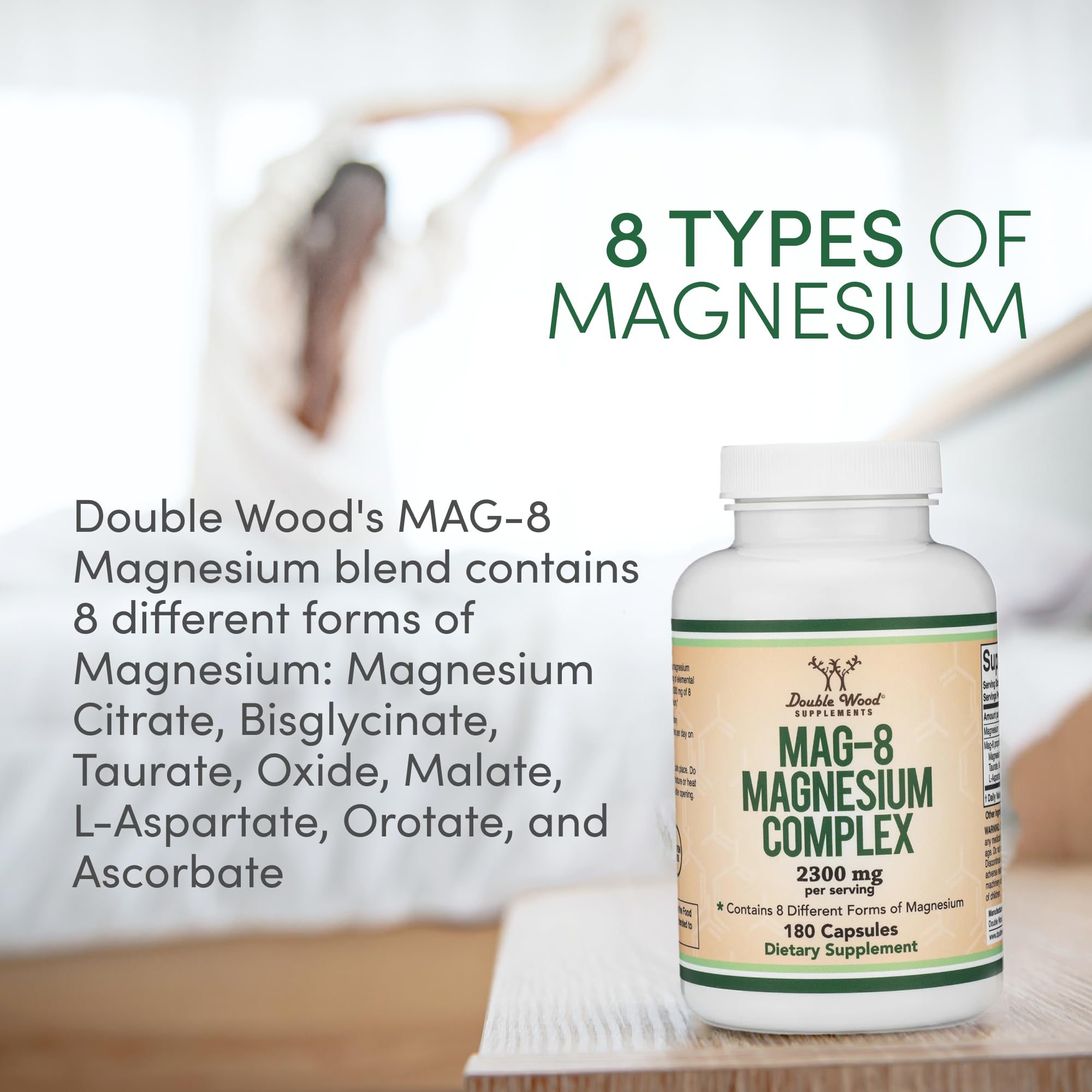 Magnesium Complex Supplement 180 Capsules (426mg Elemental Magnesium Provided by 2,300mg of Eight Different Forms of Magnesium) MAG-8 Provides 100% Daily Recommended Value of Magnesium by Double Wood Double Wood Supplements Au supplements
