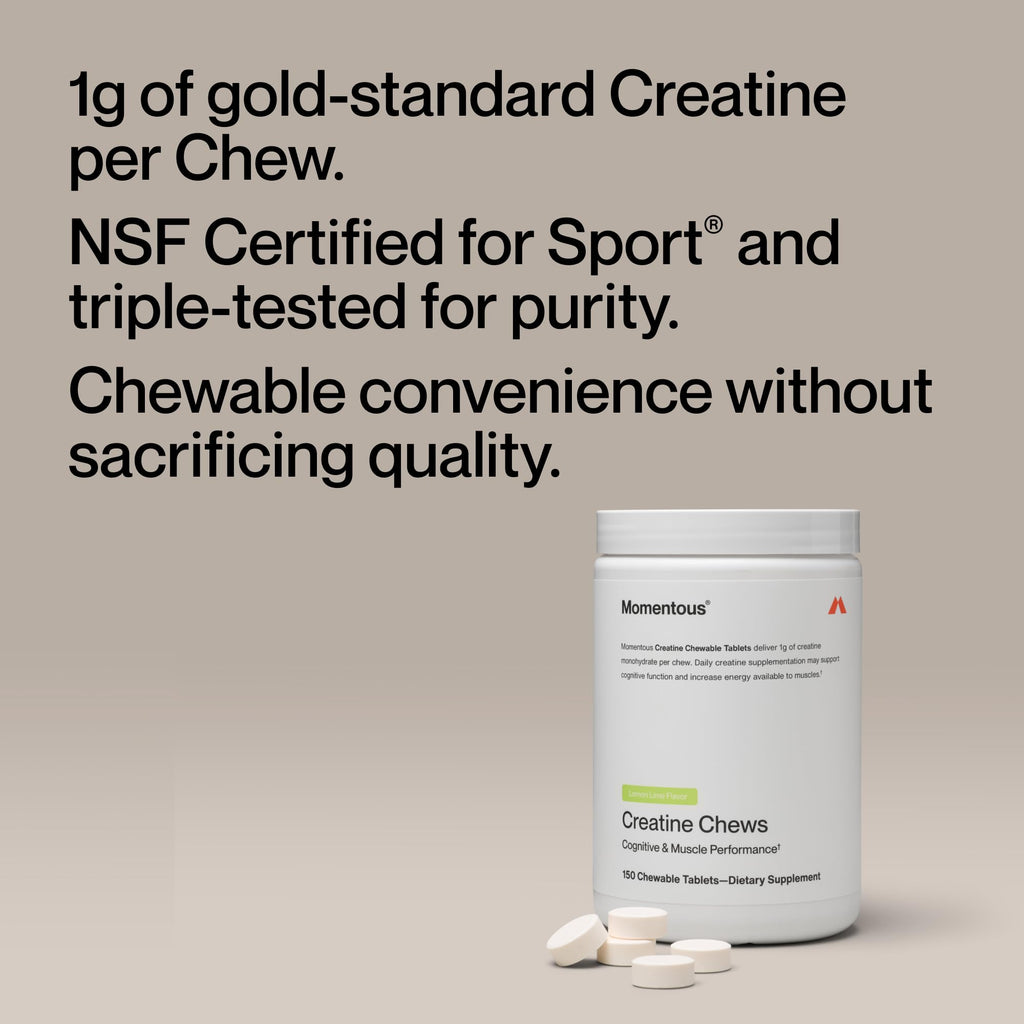 Momentous Creatine Chews - Creatine Monohydrate - Supports Strength, Lean Muscle, & Recovery for Men & Women - NSF Certified for Sport - 150 Chewable Tablets - Lemon Lime