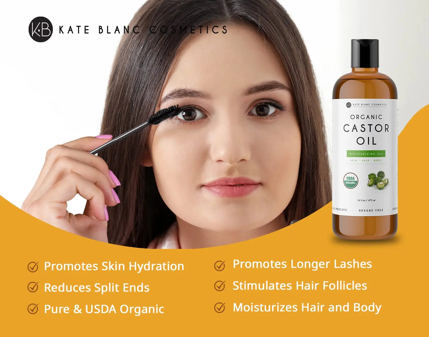 Kate Blanc Cosmetics Castor Oil 16oz - USDA Certified Organic. Cold-Pressed, 100% Pure Kate Blanc Cosmetics Au supplements