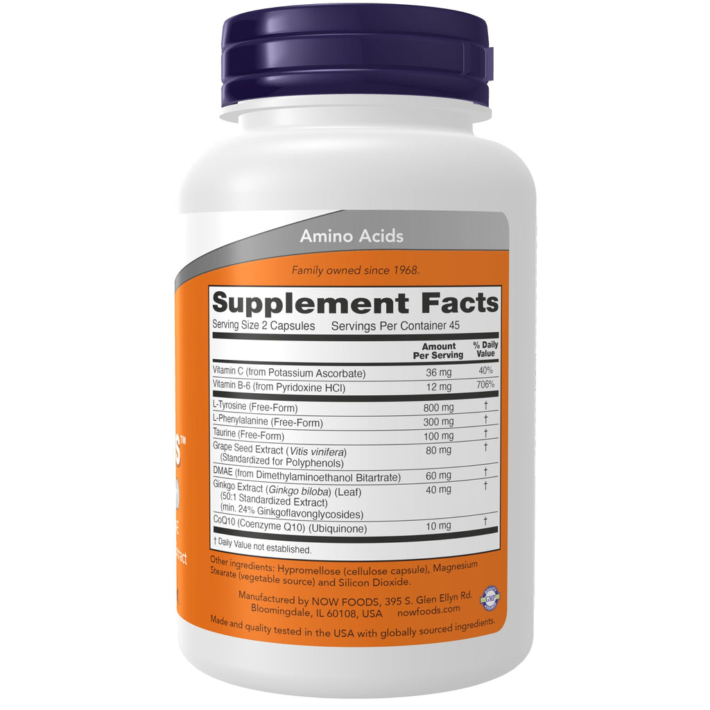 NOW Foods Supplements, True Focus™ with Amino Acids, Ginkgo, DMAE + CoQ10 and Grape Seed Extract , 90 Veg Capsules NOW Foods Au supplements
