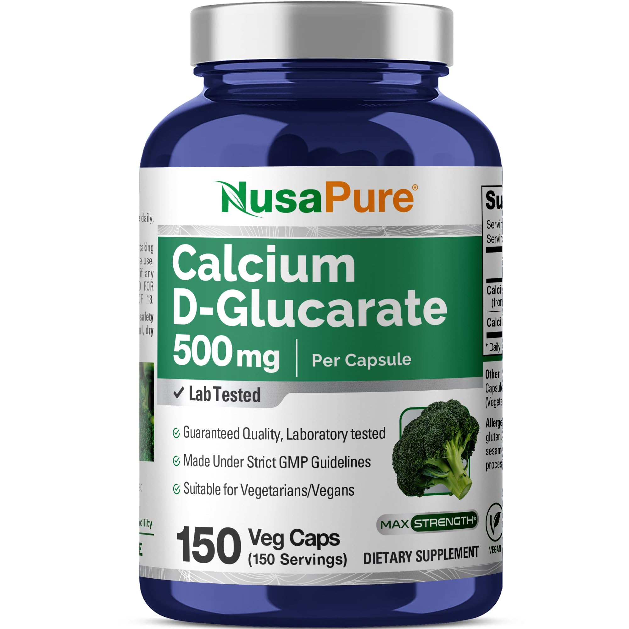 NusaPure Calcium D-Glucarate 500 mg 150 Veggie Caps, Vegan, Non-GMO, Gluten-Free NusaPure Au supplements