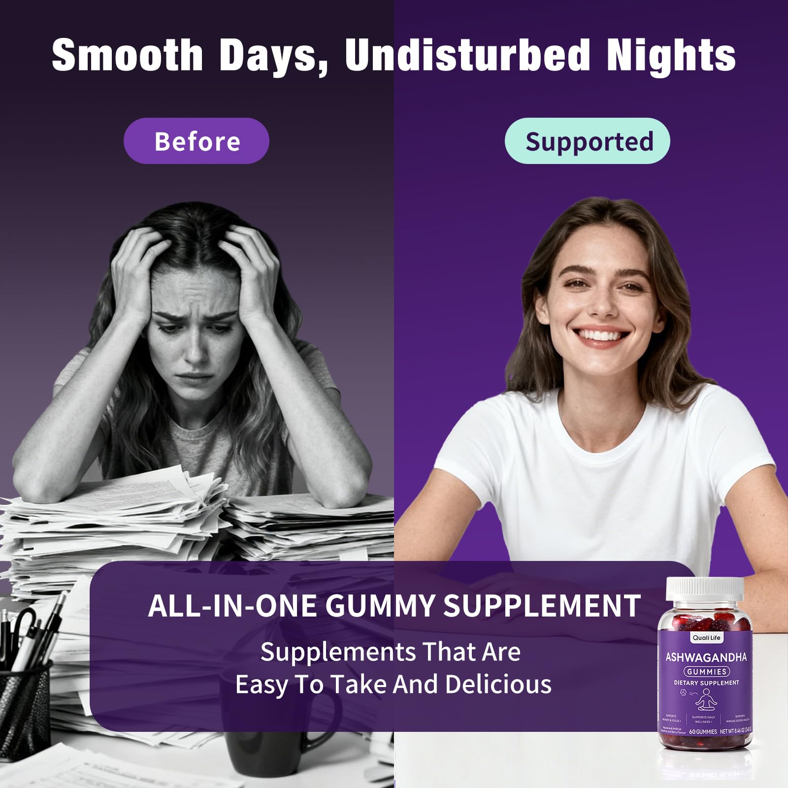 QualiLife Ashwagandha Gummies for Relax & Cortisol Support – High Strength Root Extract with Cranberry & Chaste Tree, Grapefruit & Berry Flavour – Vegan, Non-GMO, Gluten-Free – 60 Gummies (30 Days) QualiLife Au supplements