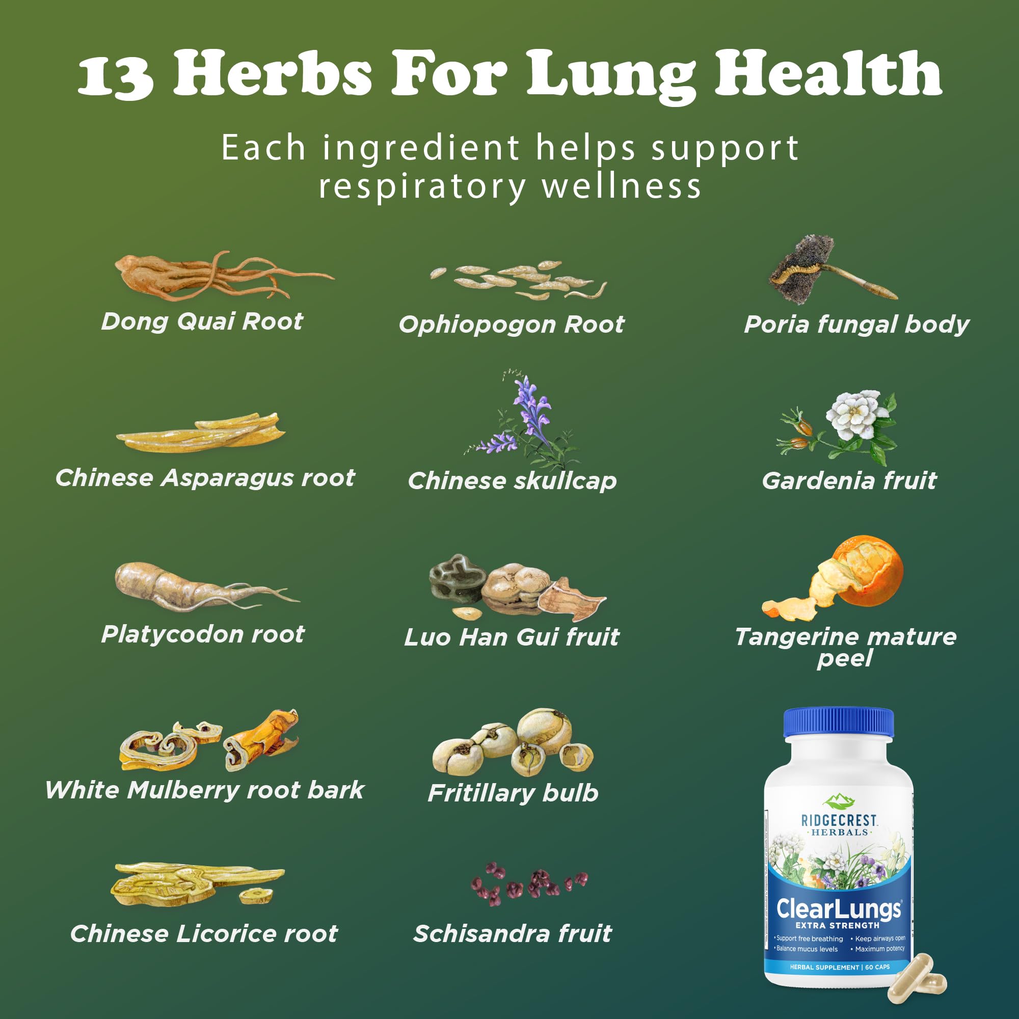 RidgeCrest Herbals ClearLungs Extra Strength, Daily Health Supplement, Natural Lung and Nasal Wellness Formula
