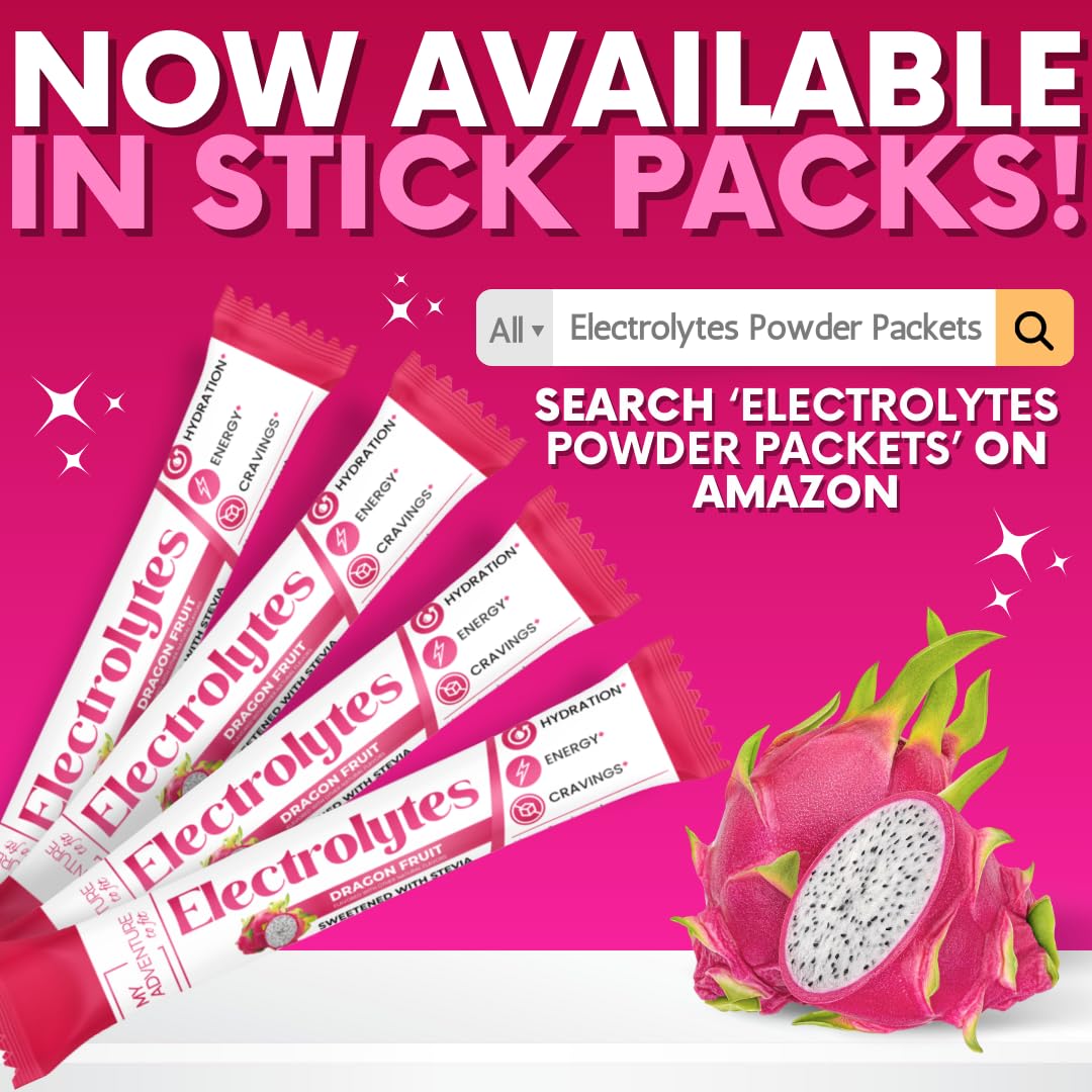 Zero Sugar Dragon Fruit Electrolytes Sticks - Refreshing Hydration - Caffeine Free Energy with Natural Ingredients - Vegan, Keto & Paleo